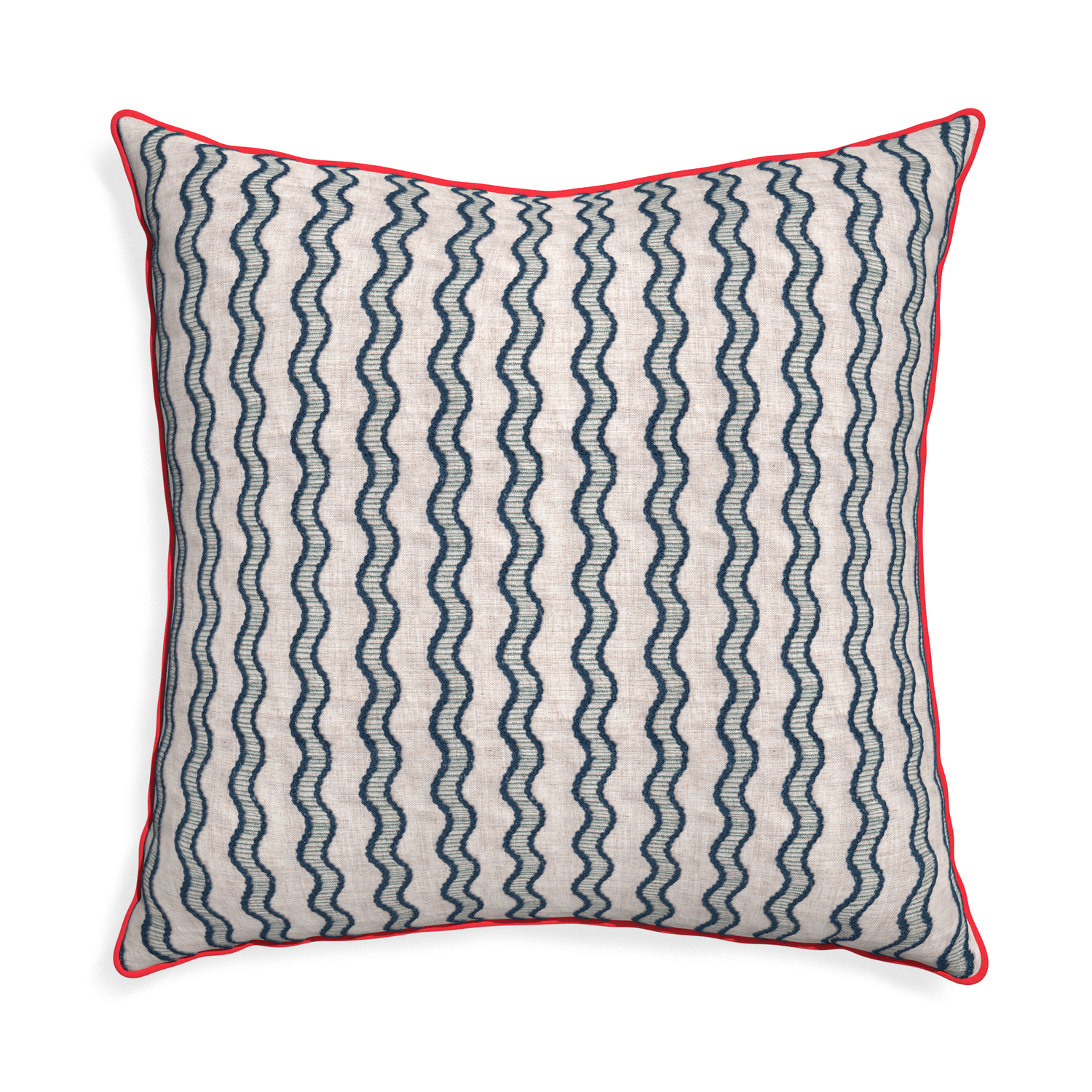 Euro-sham beatrice custom embroidered wavepillow with cherry piping on white background