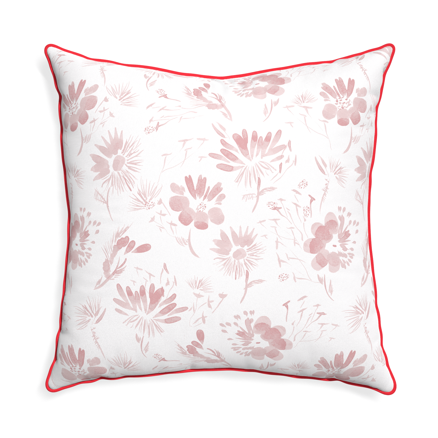 Euro-sham blake custom pink floralpillow with cherry piping on white background