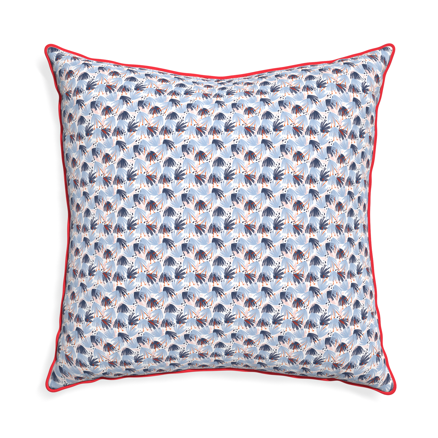 Euro-sham eden blue custom pillow with cherry piping on white background