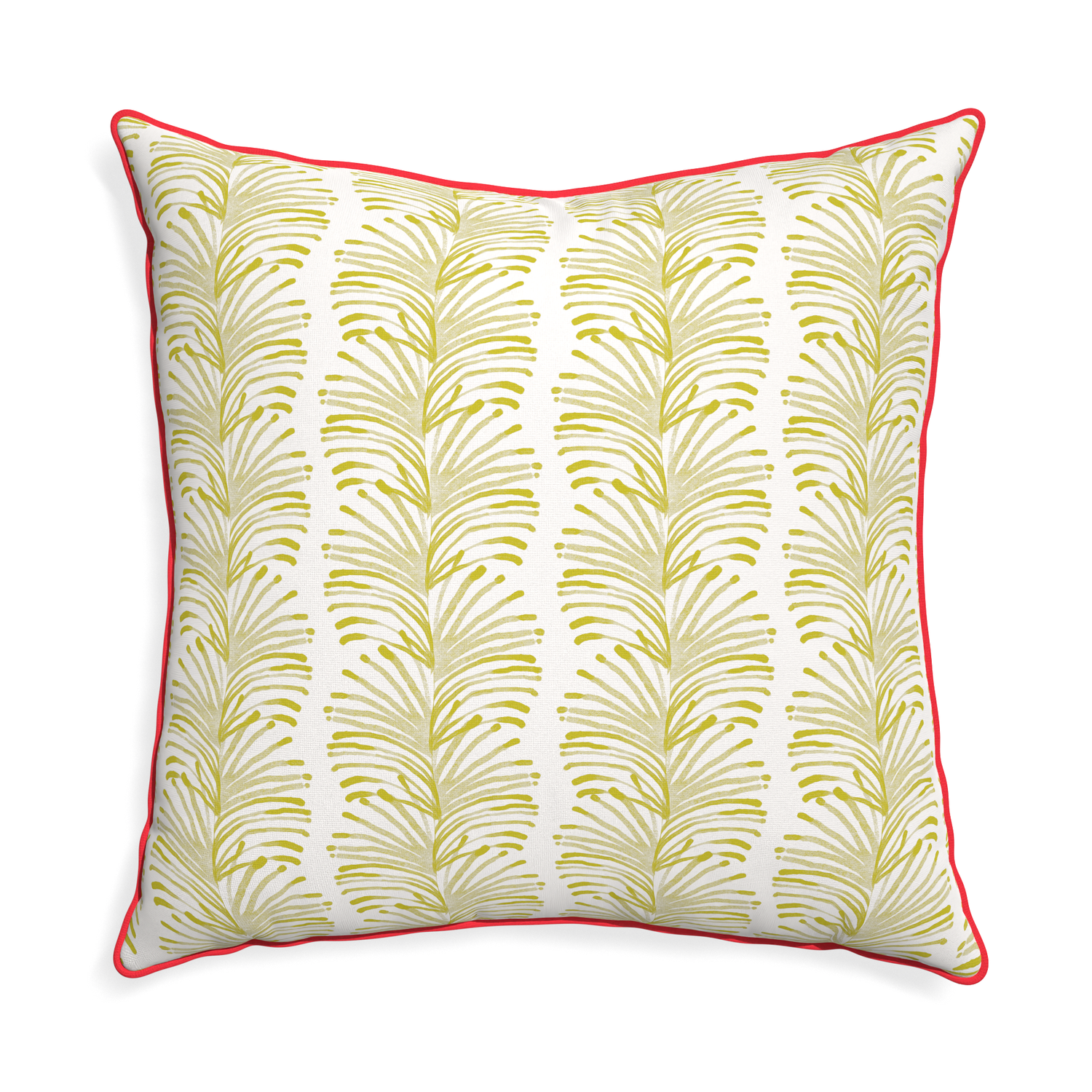 Euro-sham emma chartreuse custom yellow stripe chartreusepillow with cherry piping on white background