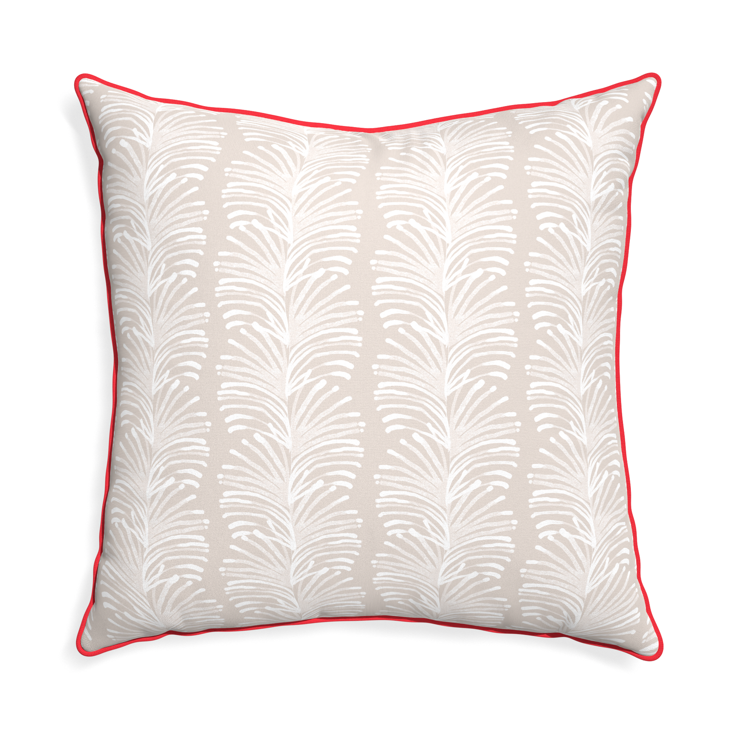 Euro-sham emma sand custom sand colored botanical stripepillow with cherry piping on white background