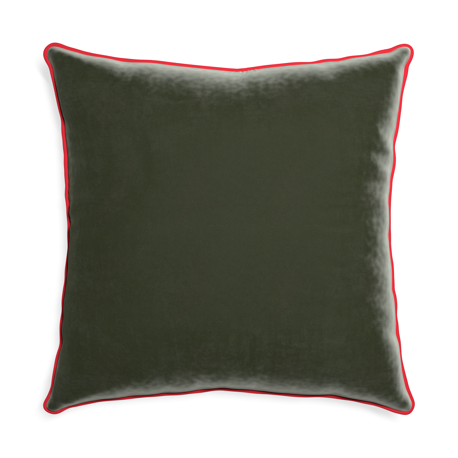 Euro-sham fern velvet custom pillow with cherry piping on white background
