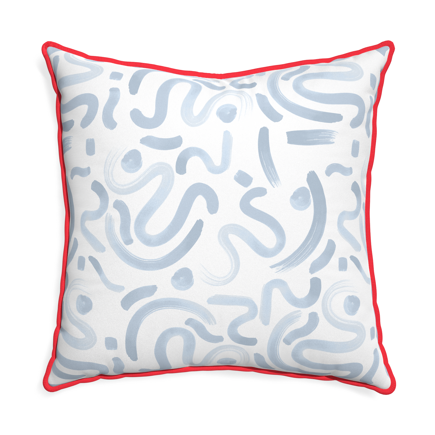 Euro-sham hockney sky custom pillow with cherry piping on white background