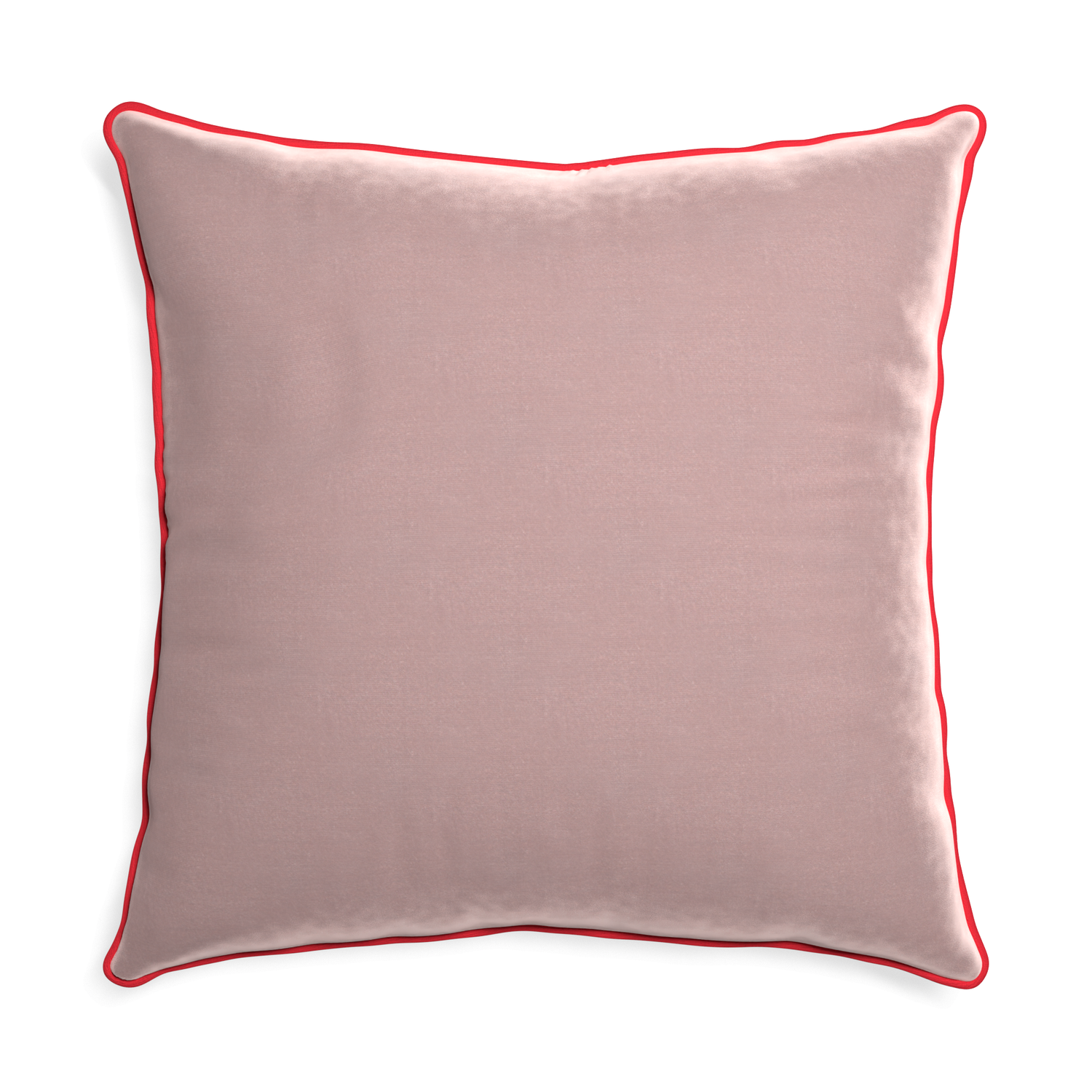 Euro-sham mauve velvet custom pillow with cherry piping on white background