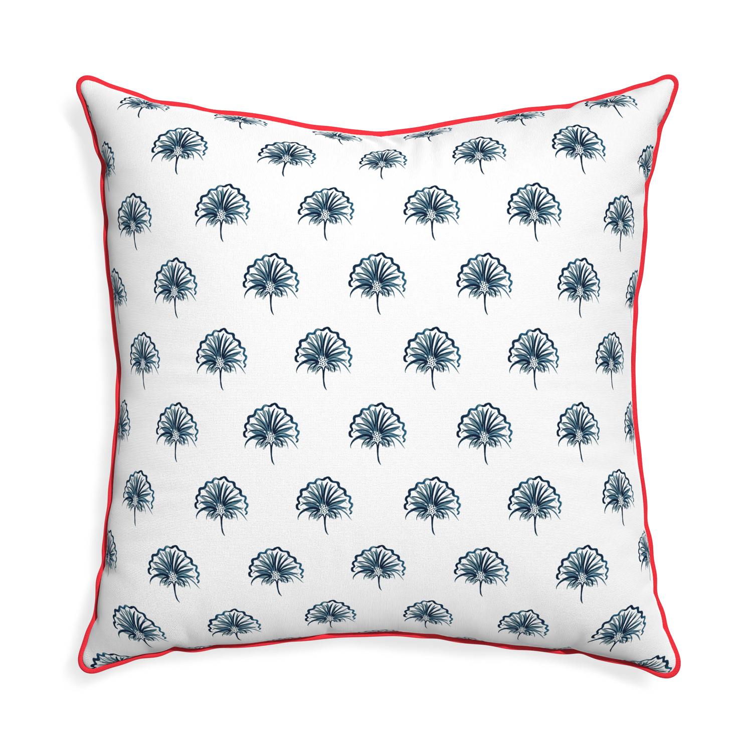Euro-sham penelope midnight custom floral navypillow with cherry piping on white background