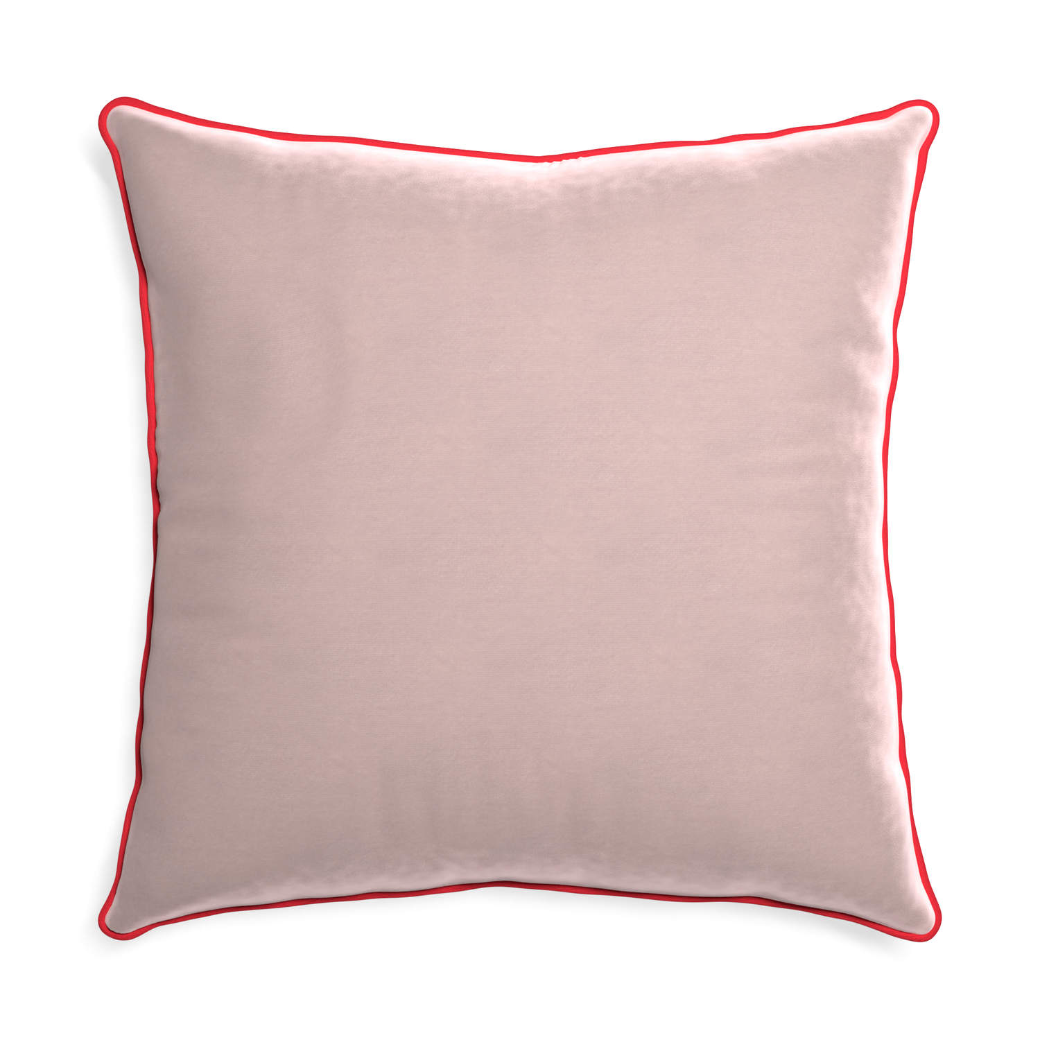 Euro-sham rose velvet custom pillow with cherry piping on white background