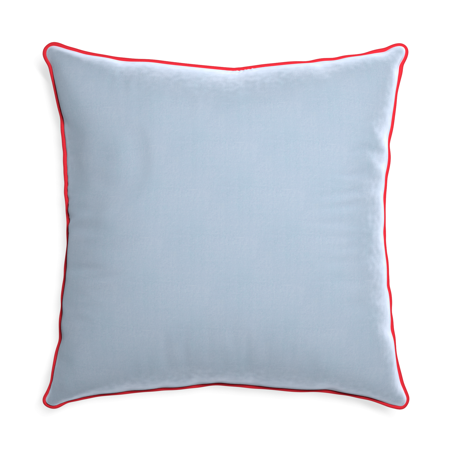 Euro-sham sky velvet custom pillow with cherry piping on white background