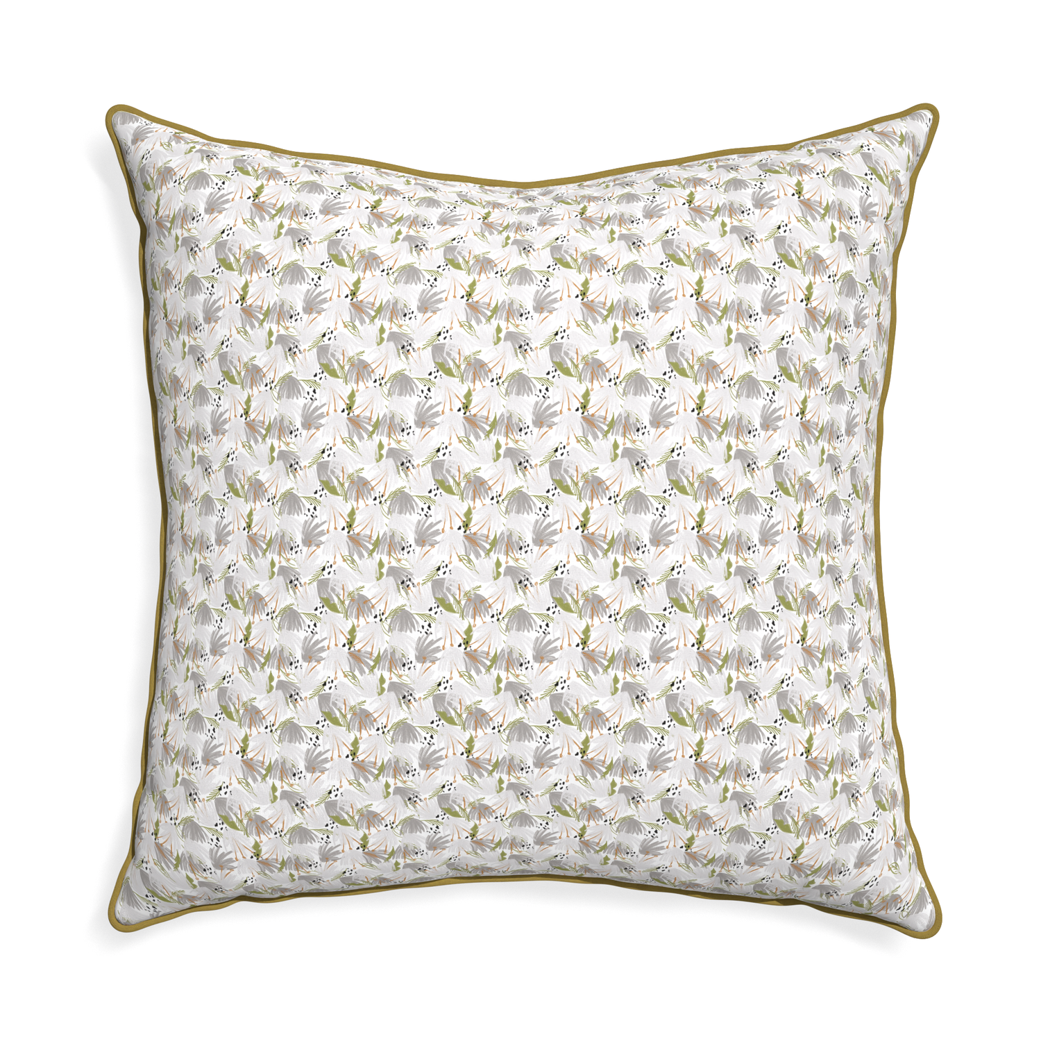 Euro-sham eden grey custom grey floralpillow with c piping on white background