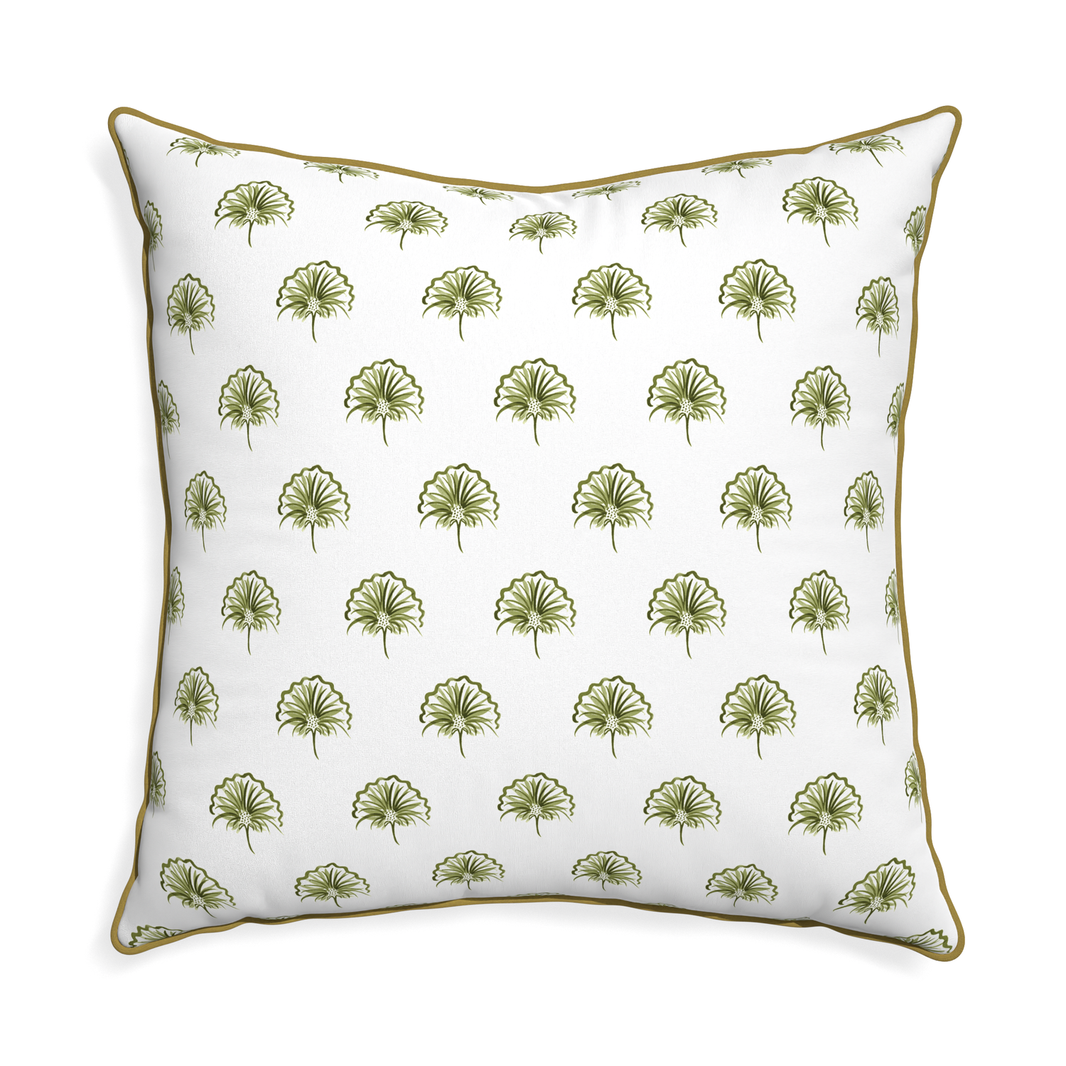 Euro-sham penelope moss custom green floralpillow with c piping on white background