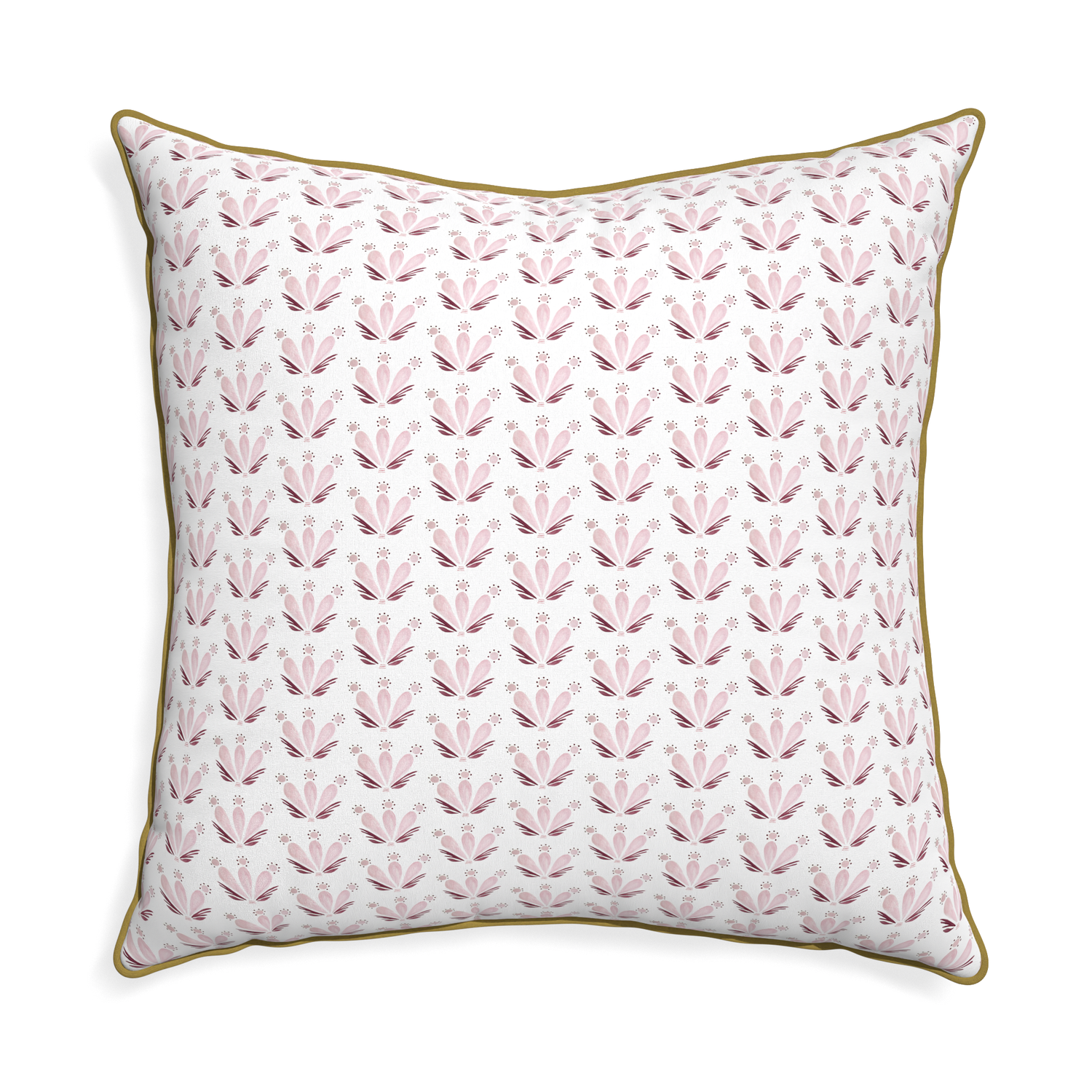 Euro-sham serena pink custom pink & burgundy drop repeat floralpillow with c piping on white background