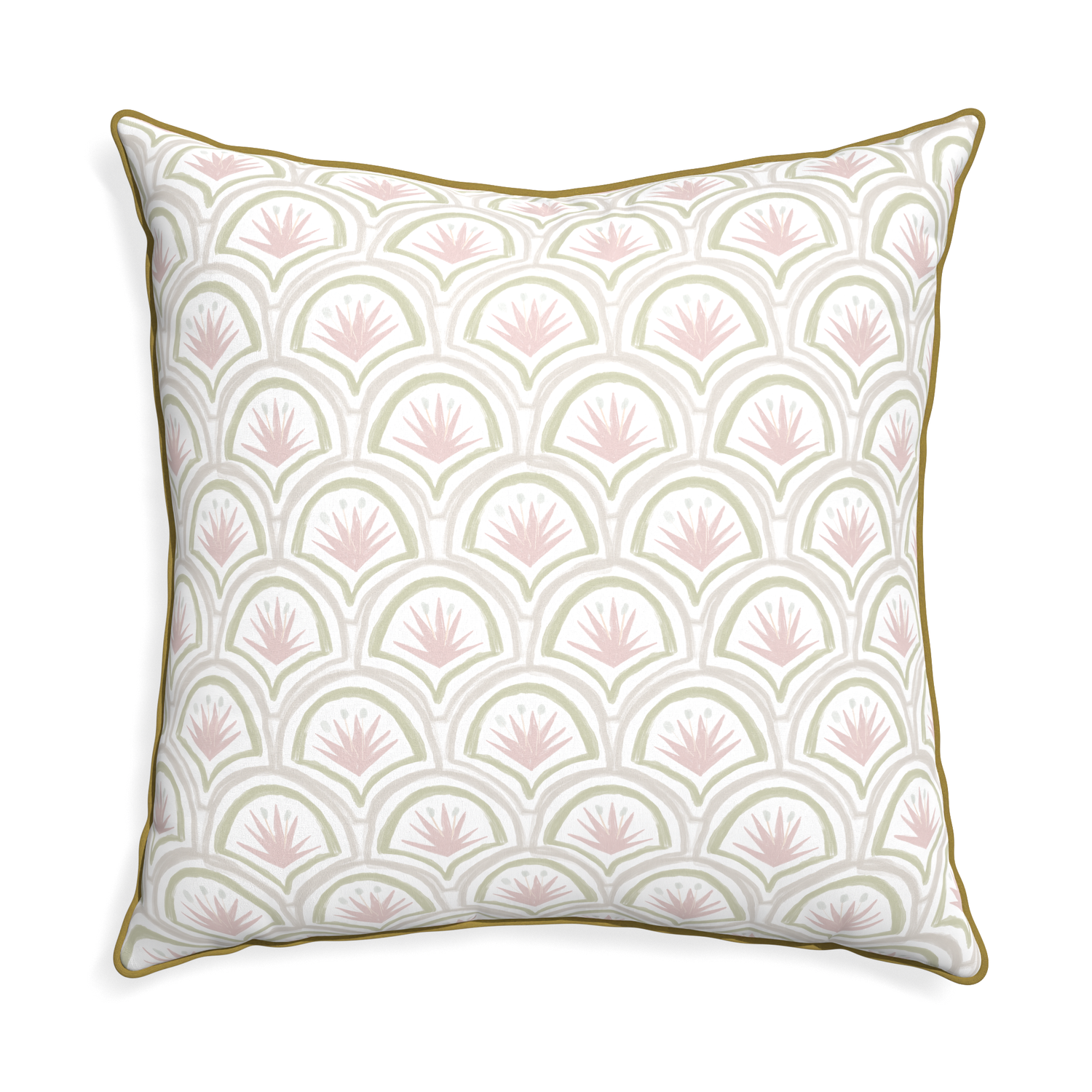 Euro-sham thatcher rose custom pink & green palmpillow with c piping on white background
