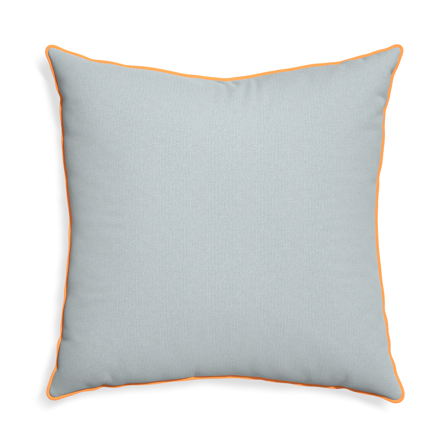 blue grey pillow with orange piping 