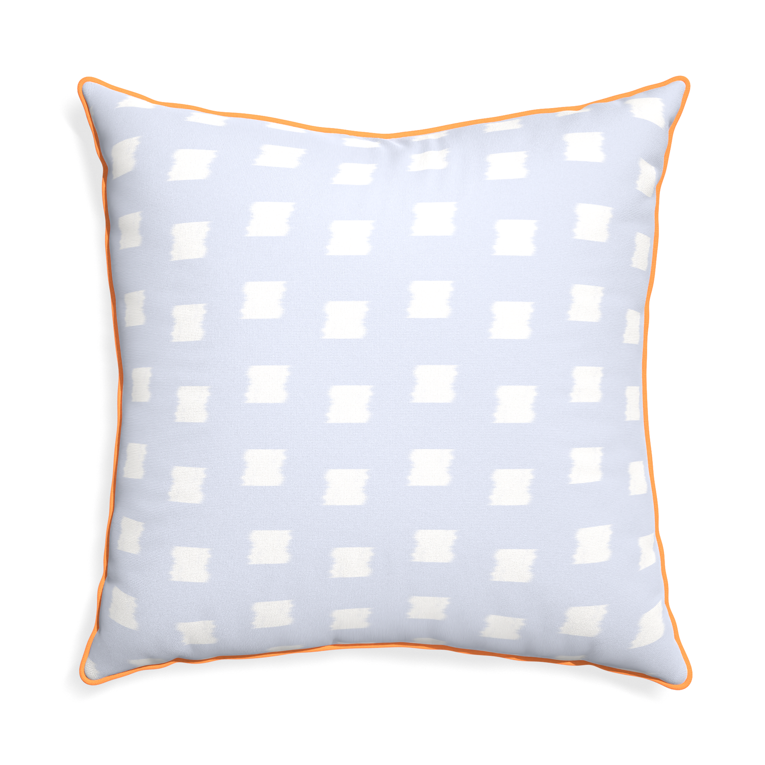 Euro-sham denton custom sky blue patternpillow with clementine piping on white background