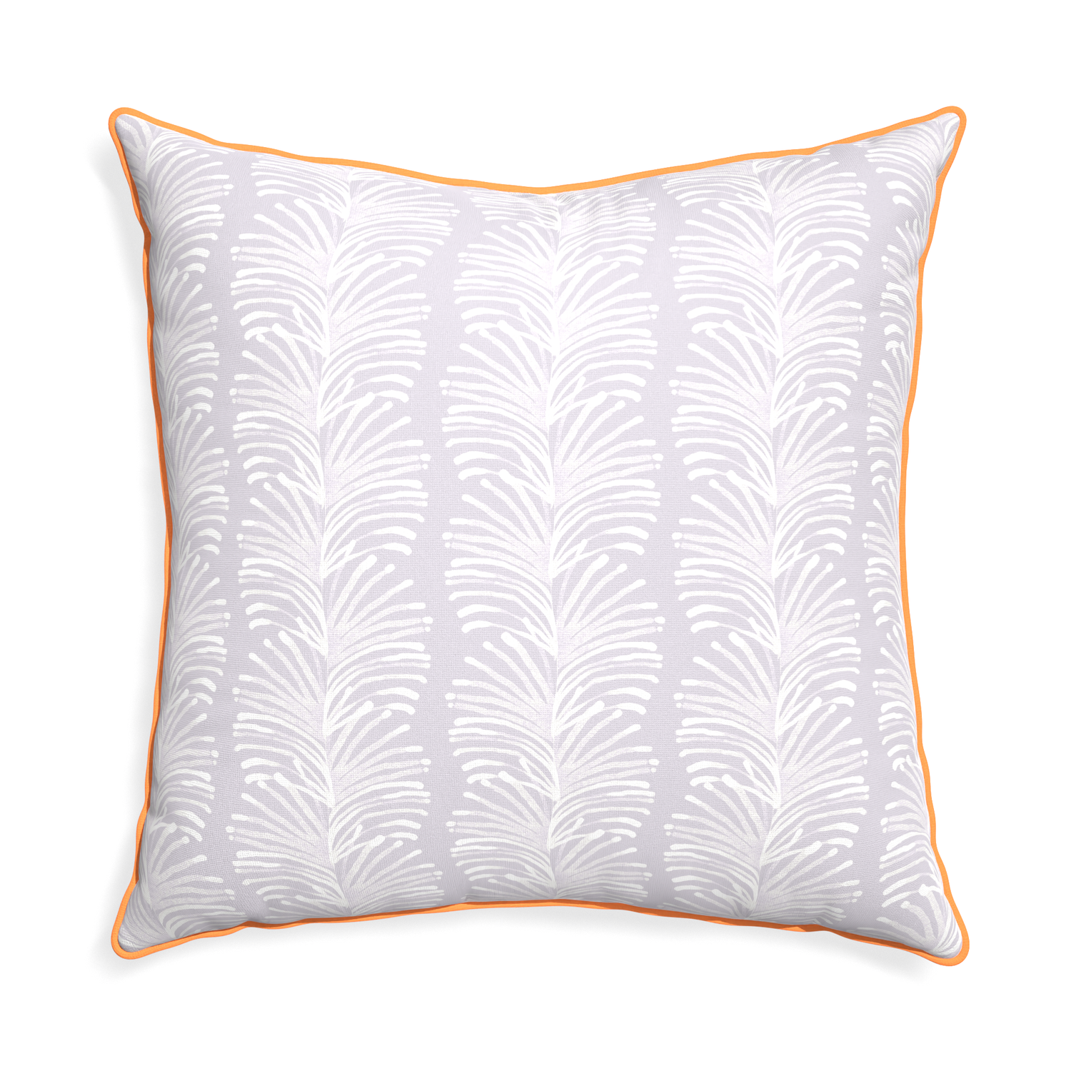 Euro-sham emma lavender custom pillow with clementine piping on white background