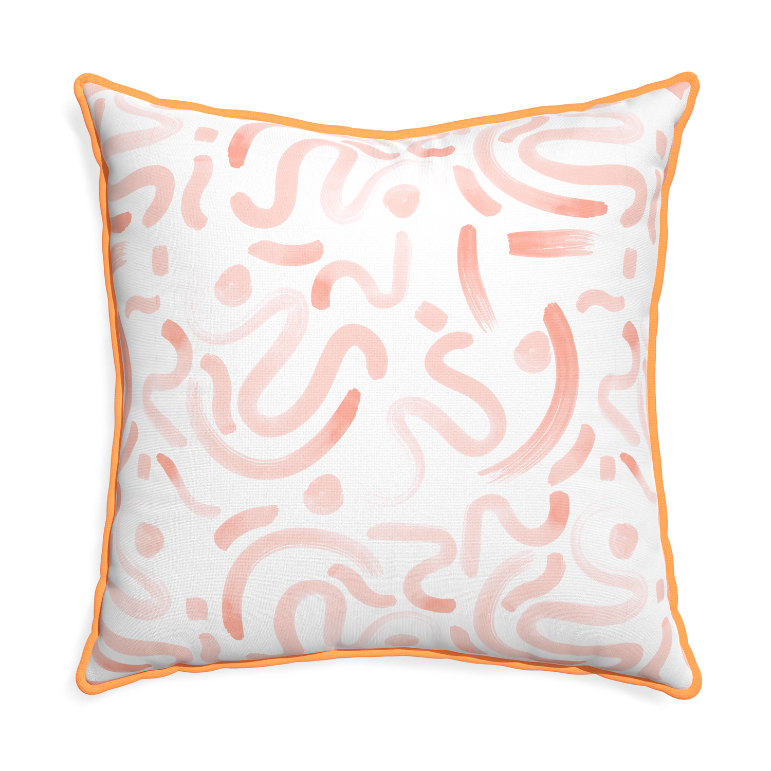 Euro-sham hockney pink custom pillow with clementine piping on white background