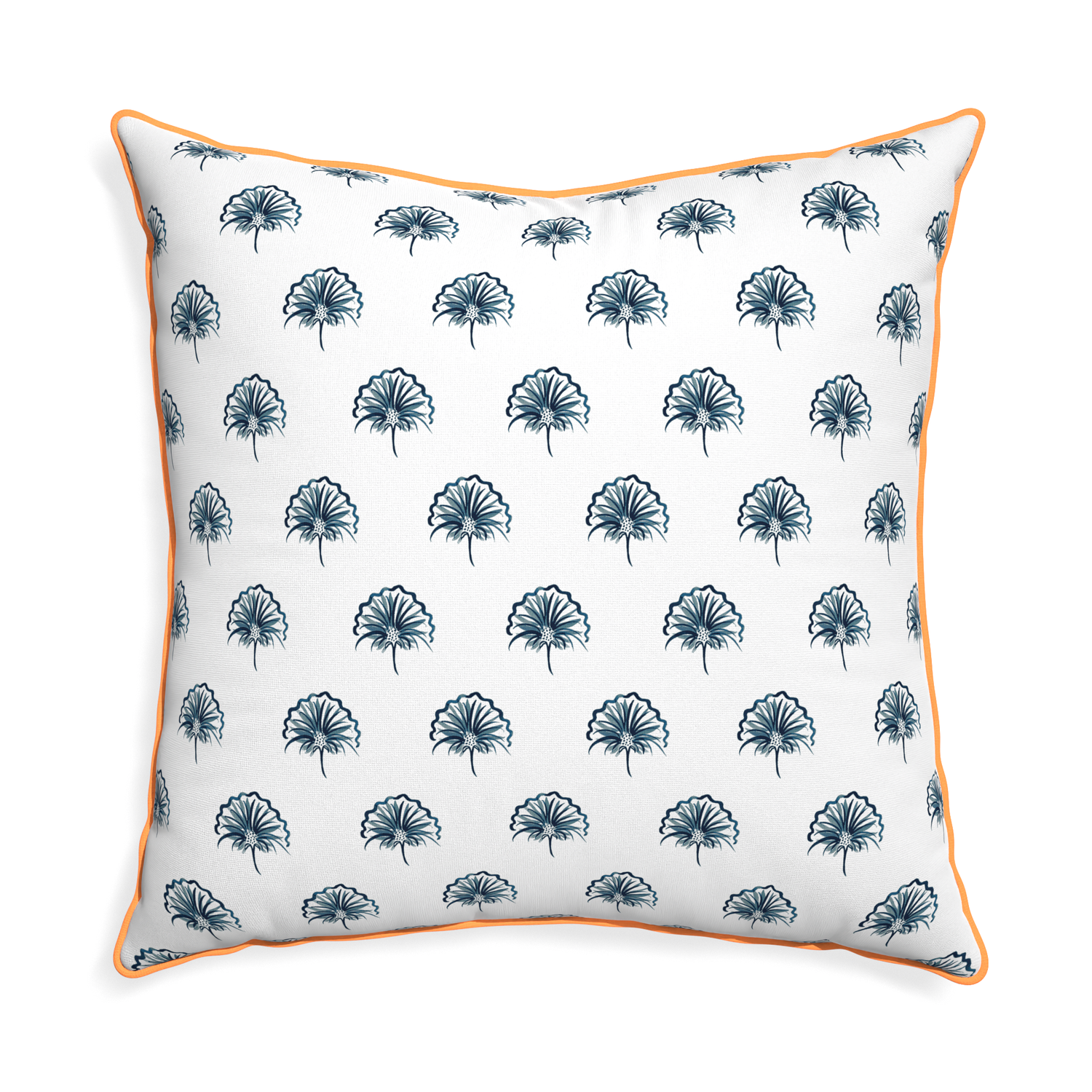 Euro-sham penelope midnight custom floral navypillow with clementine piping on white background