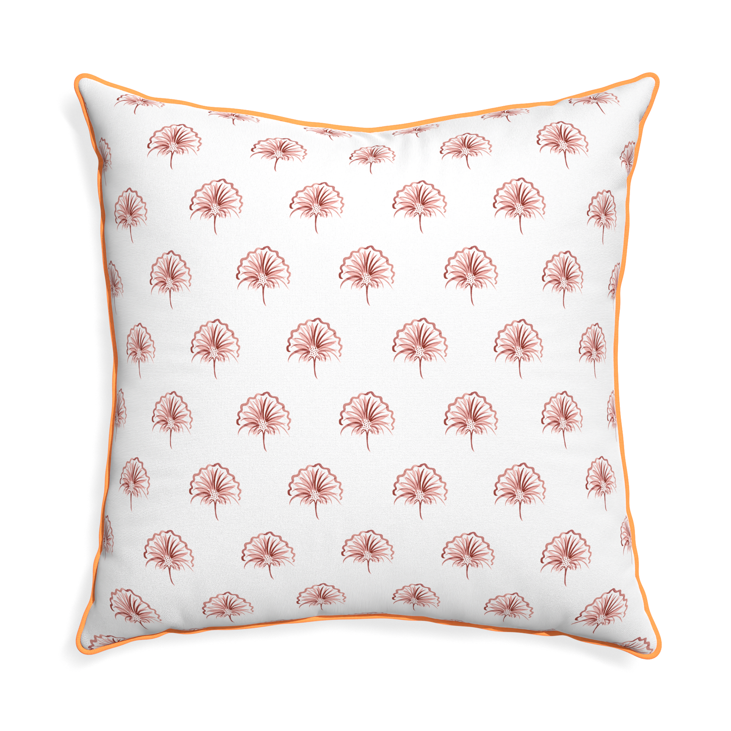 Euro-sham penelope rose custom pillow with clementine piping on white background