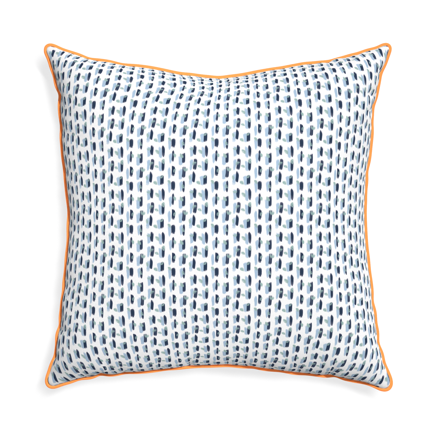 Euro-sham poppy blue custom pillow with clementine piping on white background