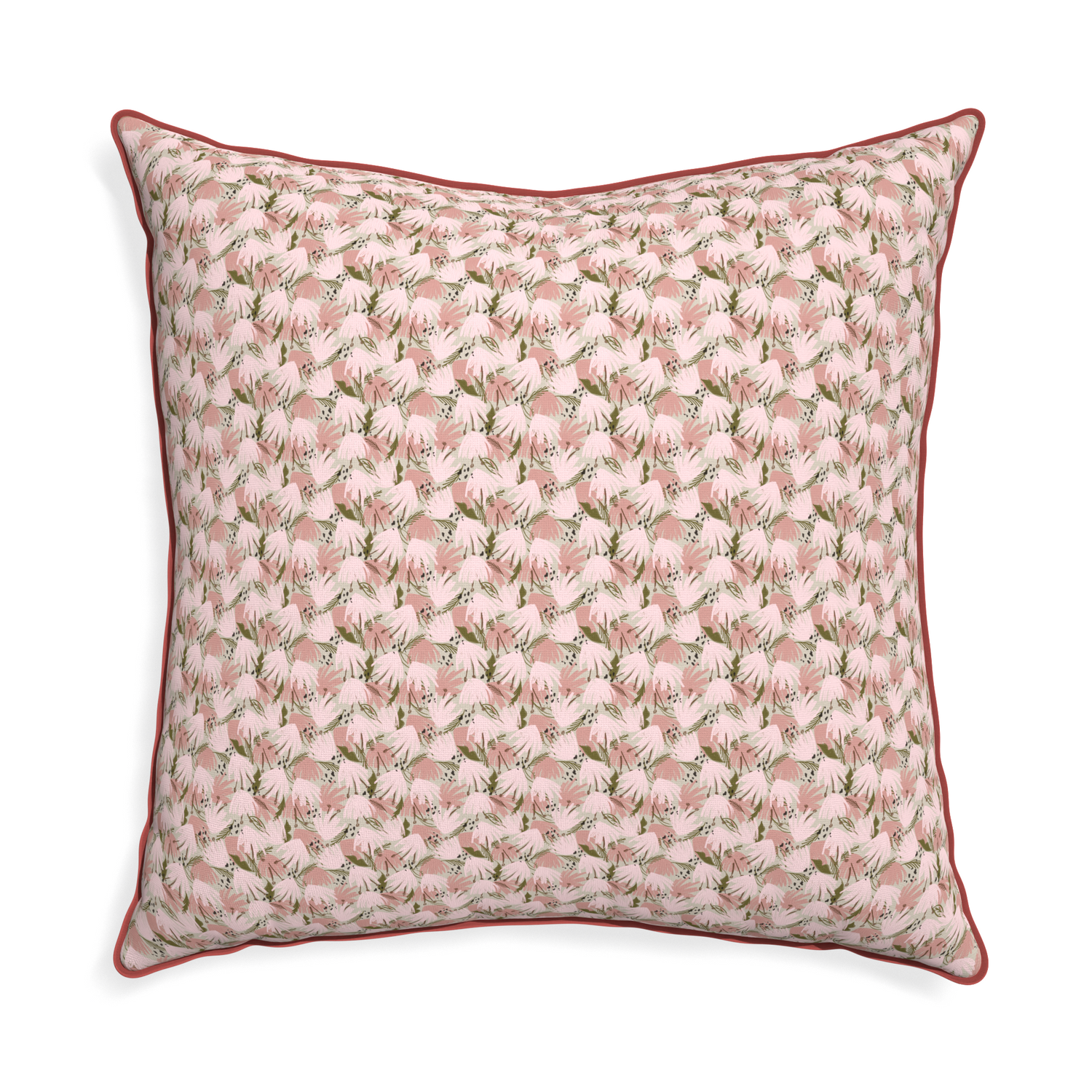 Euro-sham eden pink custom pink floralpillow with c piping on white background