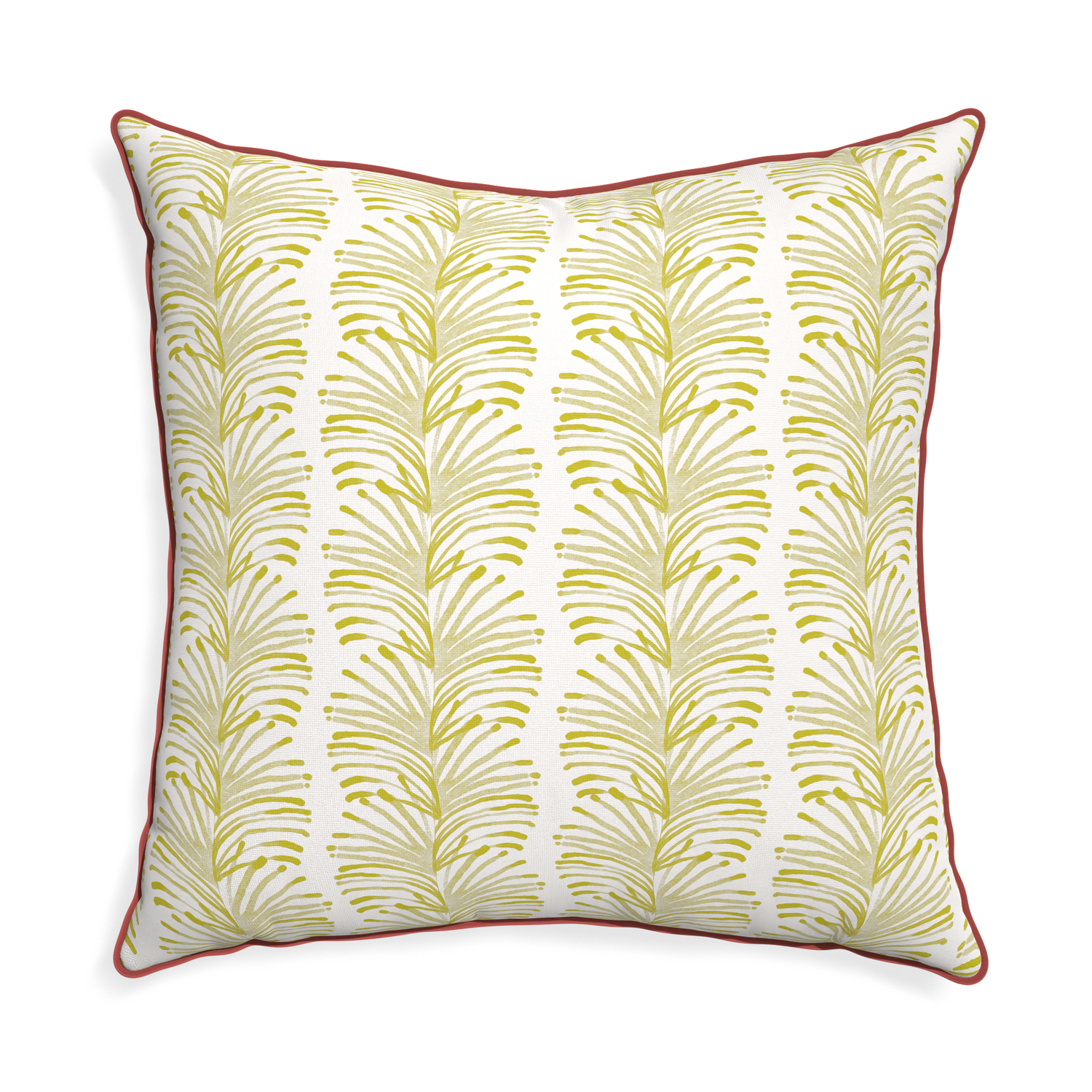 Euro-sham emma chartreuse custom pillow with c piping on white background