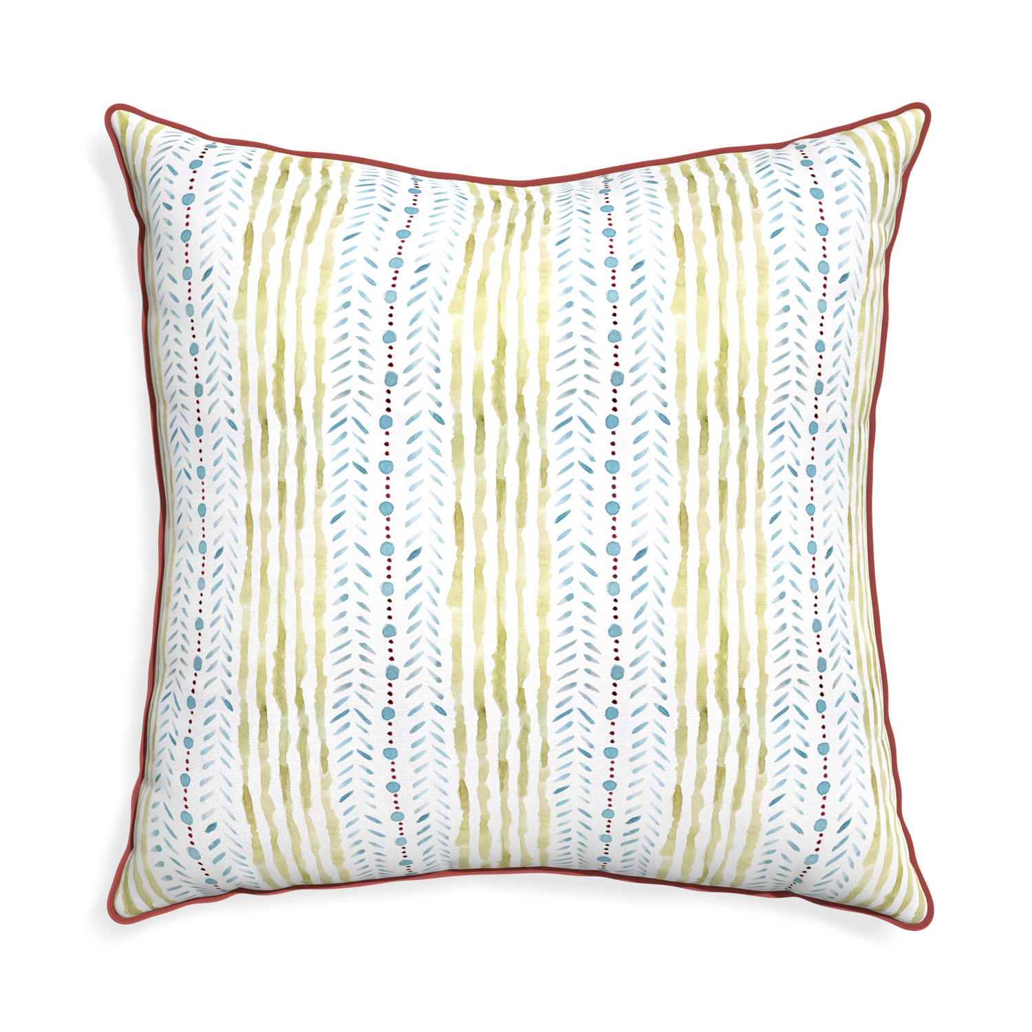 Euro-sham julia custom blue & green stripedpillow with c piping on white background