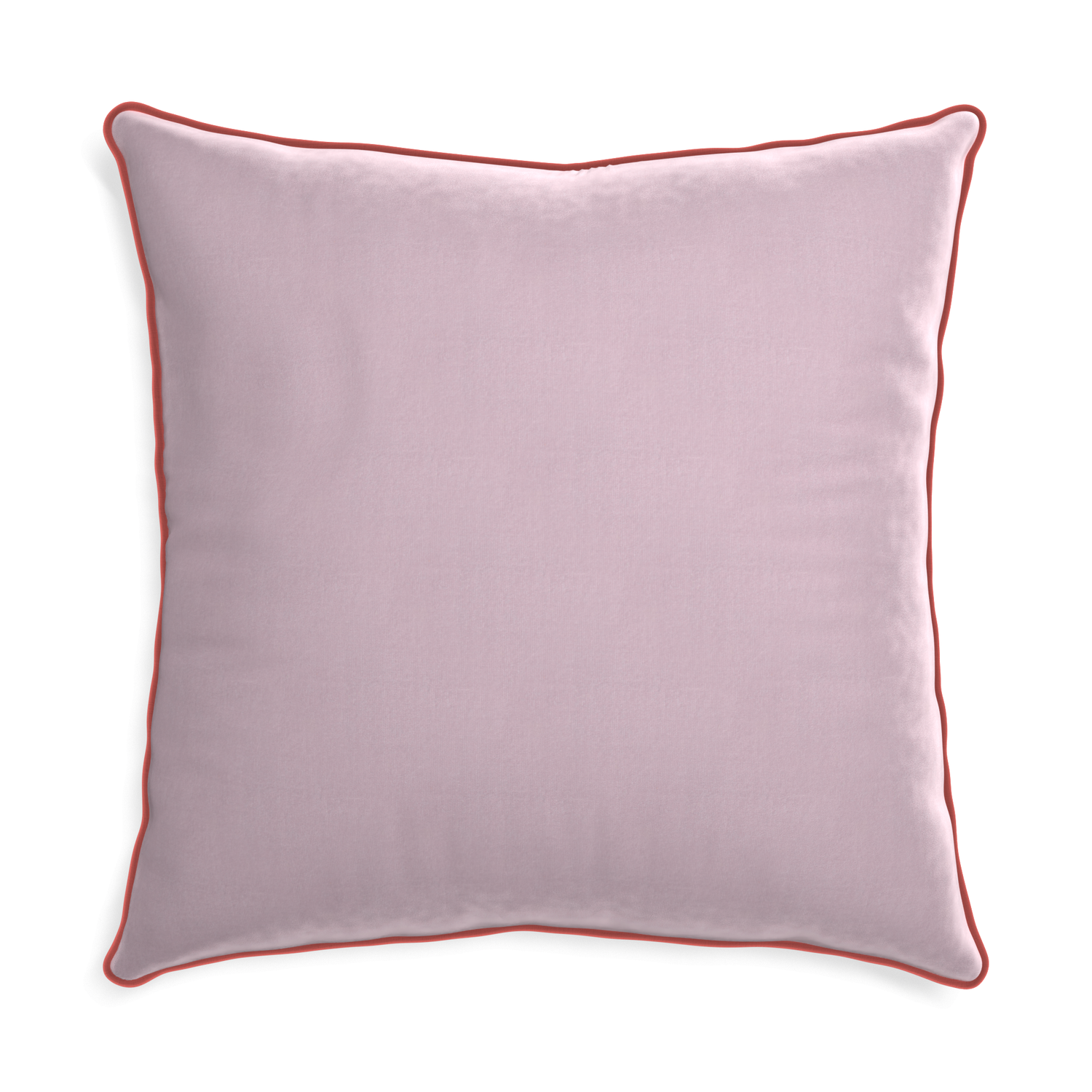 Euro-sham lilac velvet custom pillow with c piping on white background
