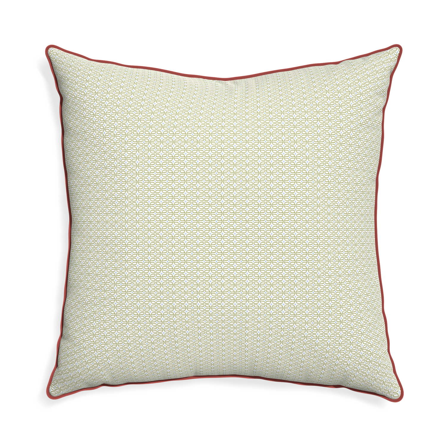 Euro-sham loomi moss custom moss green geometricpillow with c piping on white background