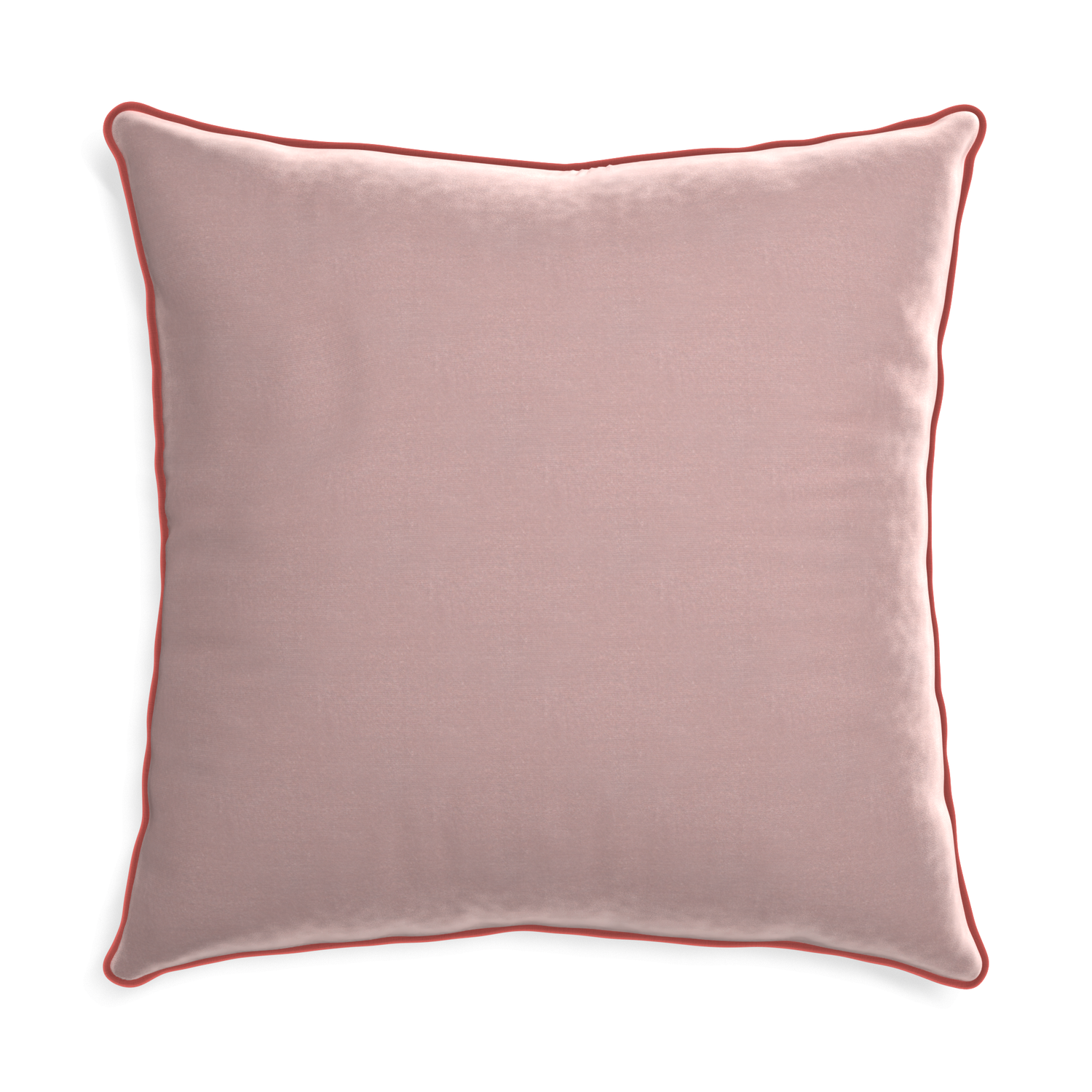 square mauve velvet pillow with coral piping