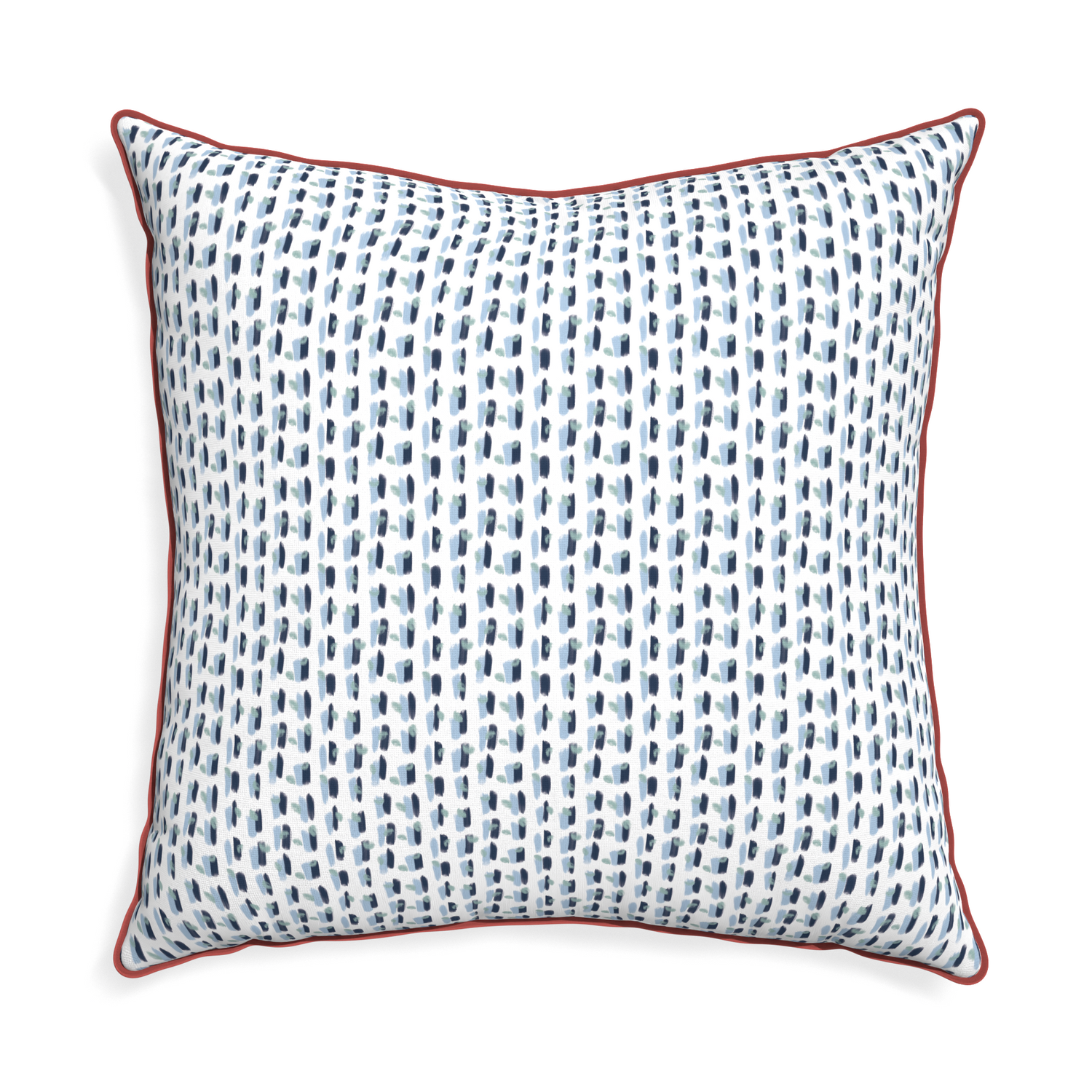 Euro-sham poppy blue custom pillow with c piping on white background