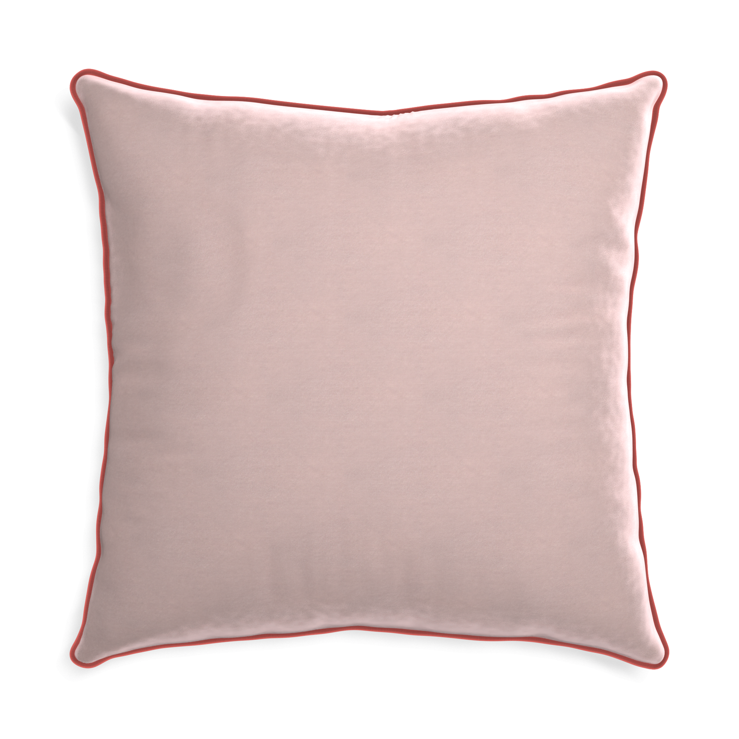 square light pink velvet pillow with coral piping