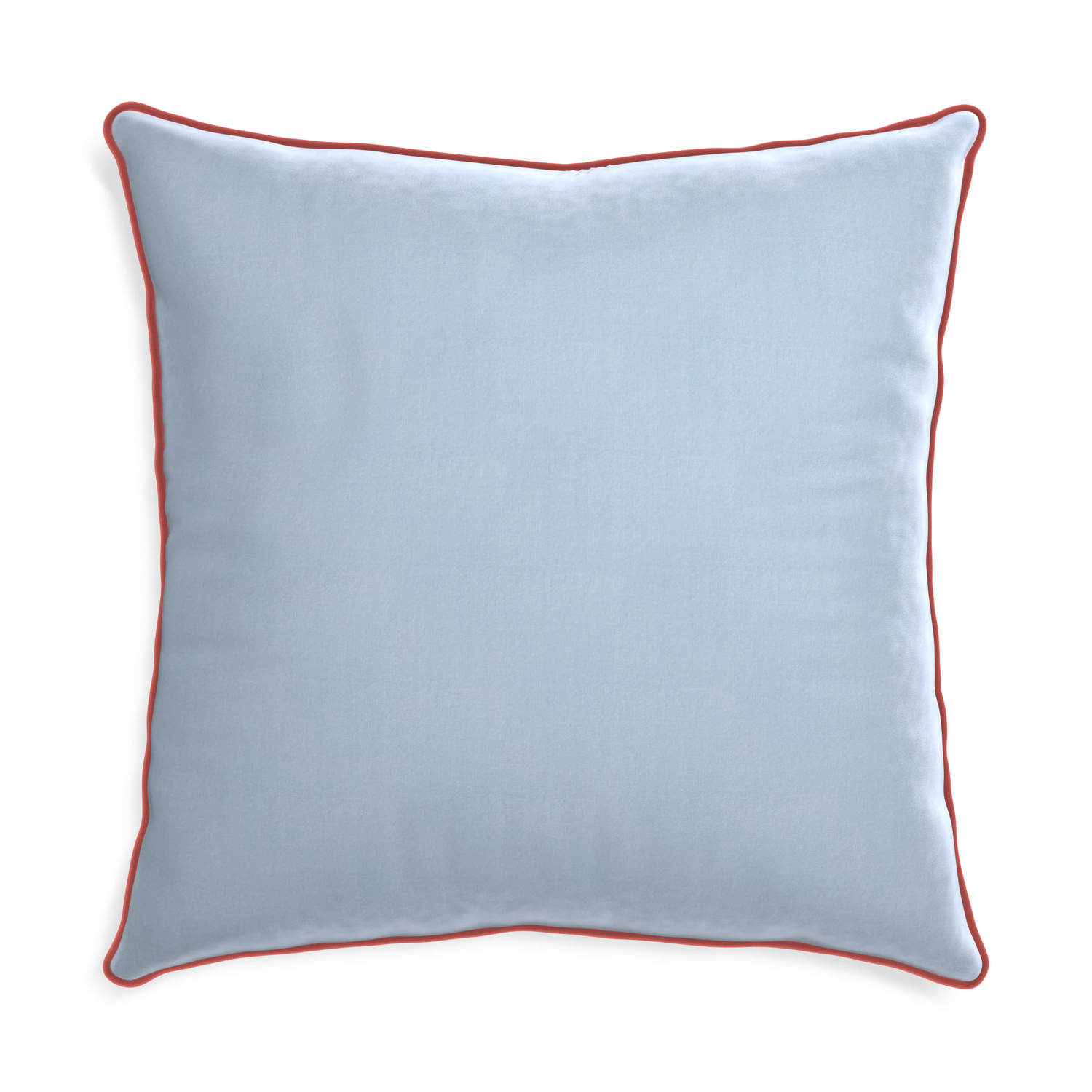 Euro-sham sky velvet custom pillow with c piping on white background