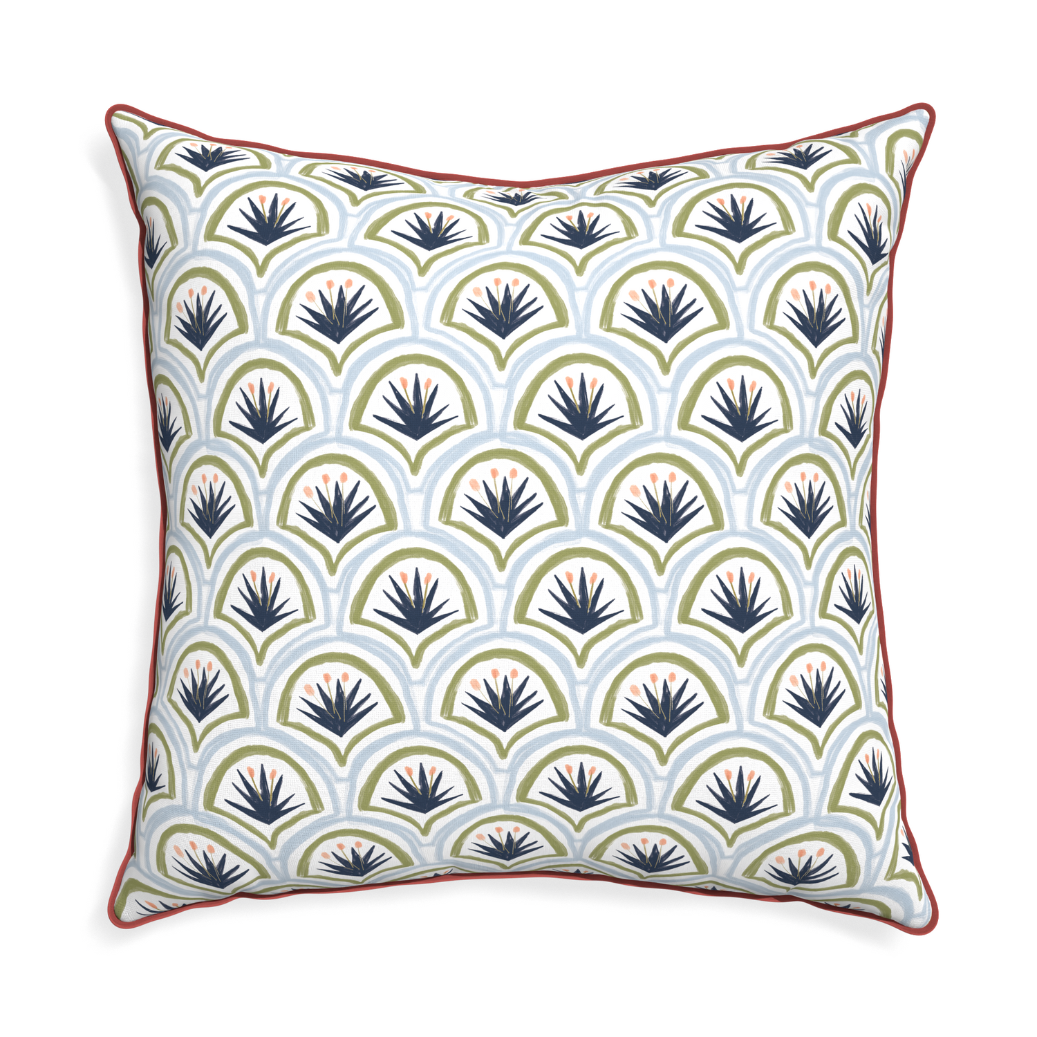 Euro-sham thatcher midnight custom art deco palm patternpillow with c piping on white background