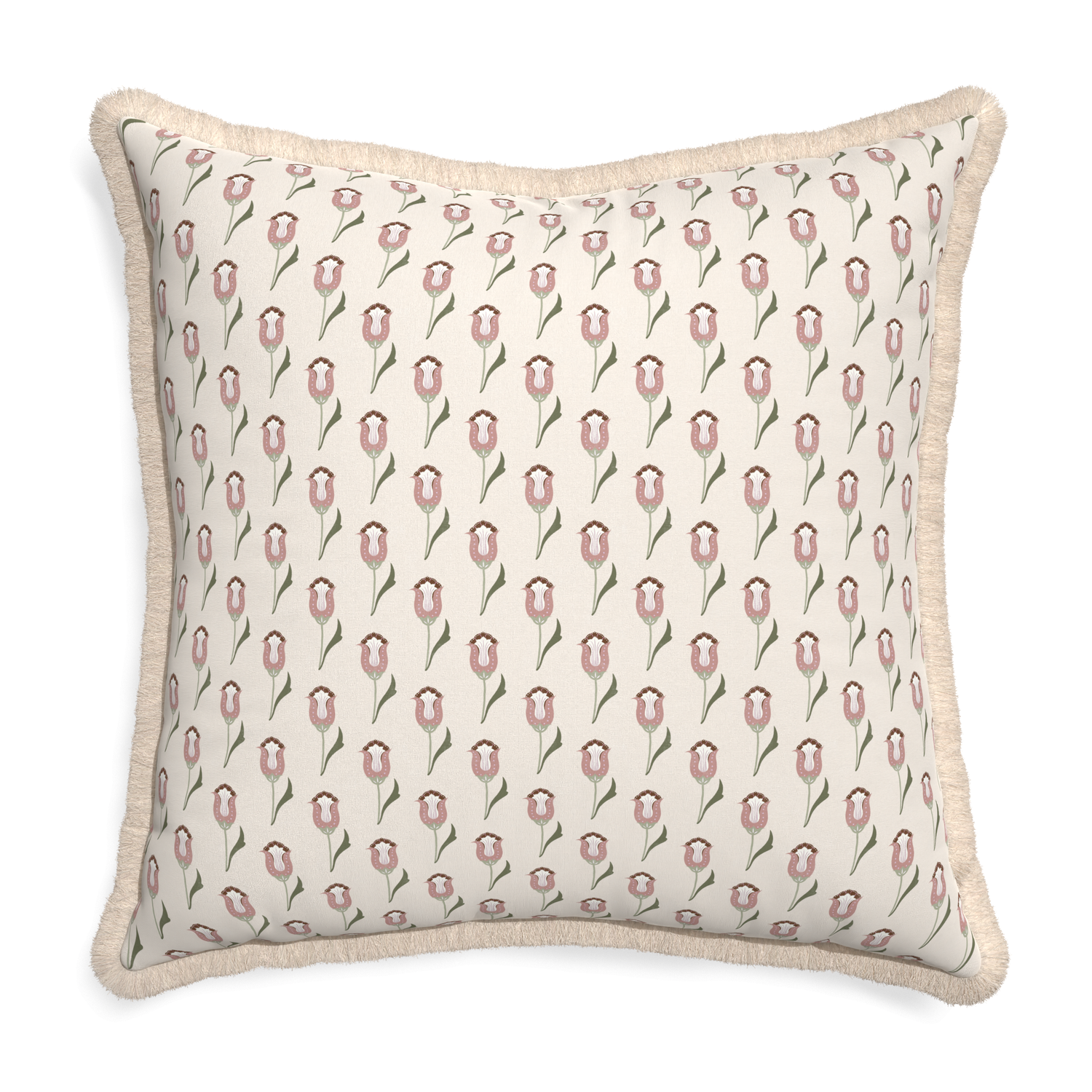 abstract floral pillow with cream fringe