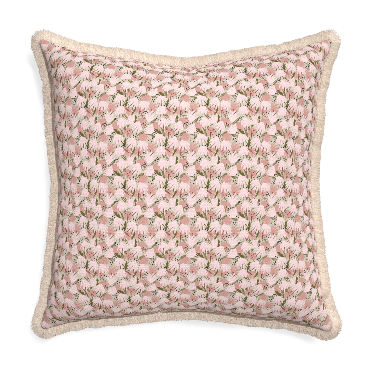 Euro-sham eden pink custom pillow with cream fringe on white background