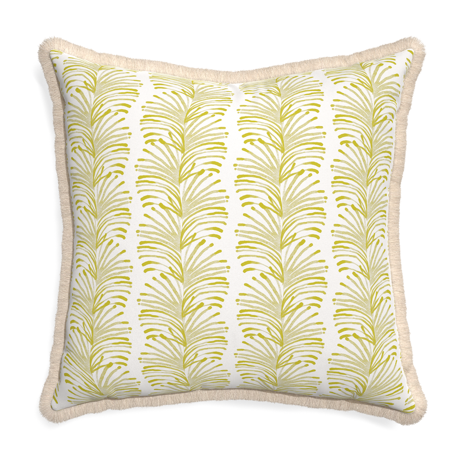 Euro-sham emma chartreuse custom pillow with cream fringe on white background