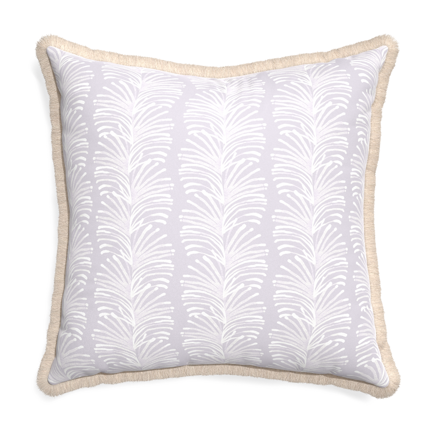 Euro-sham emma lavender custom pillow with cream fringe on white background
