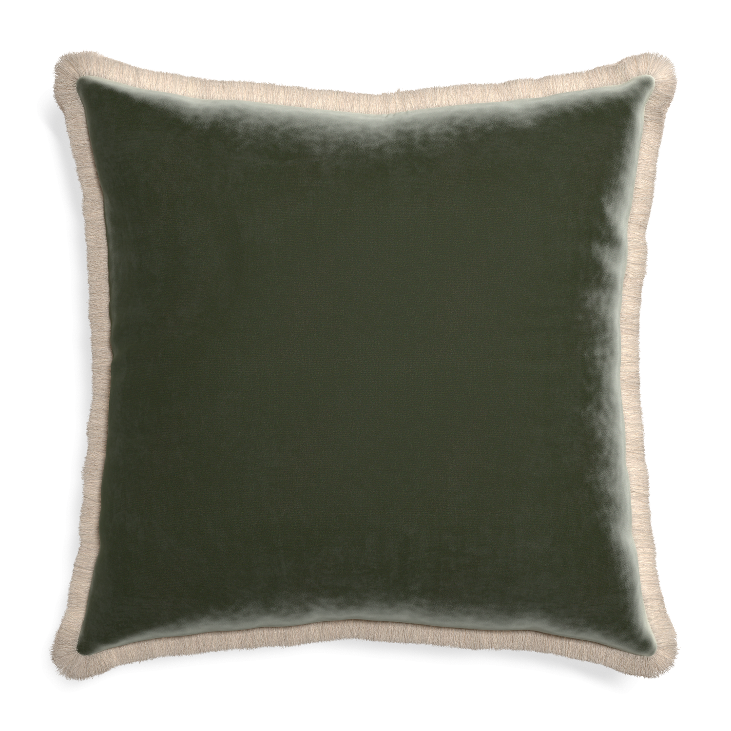Euro-sham fern velvet custom pillow with cream fringe on white background