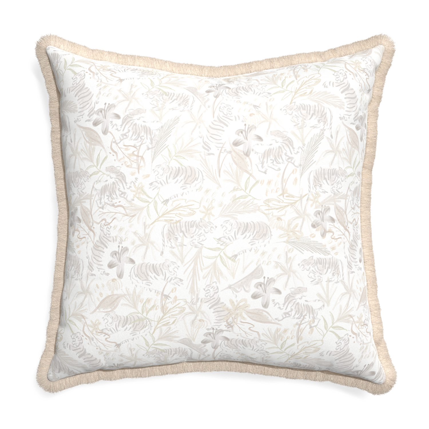 Euro-sham frida sand custom pillow with cream fringe on white background