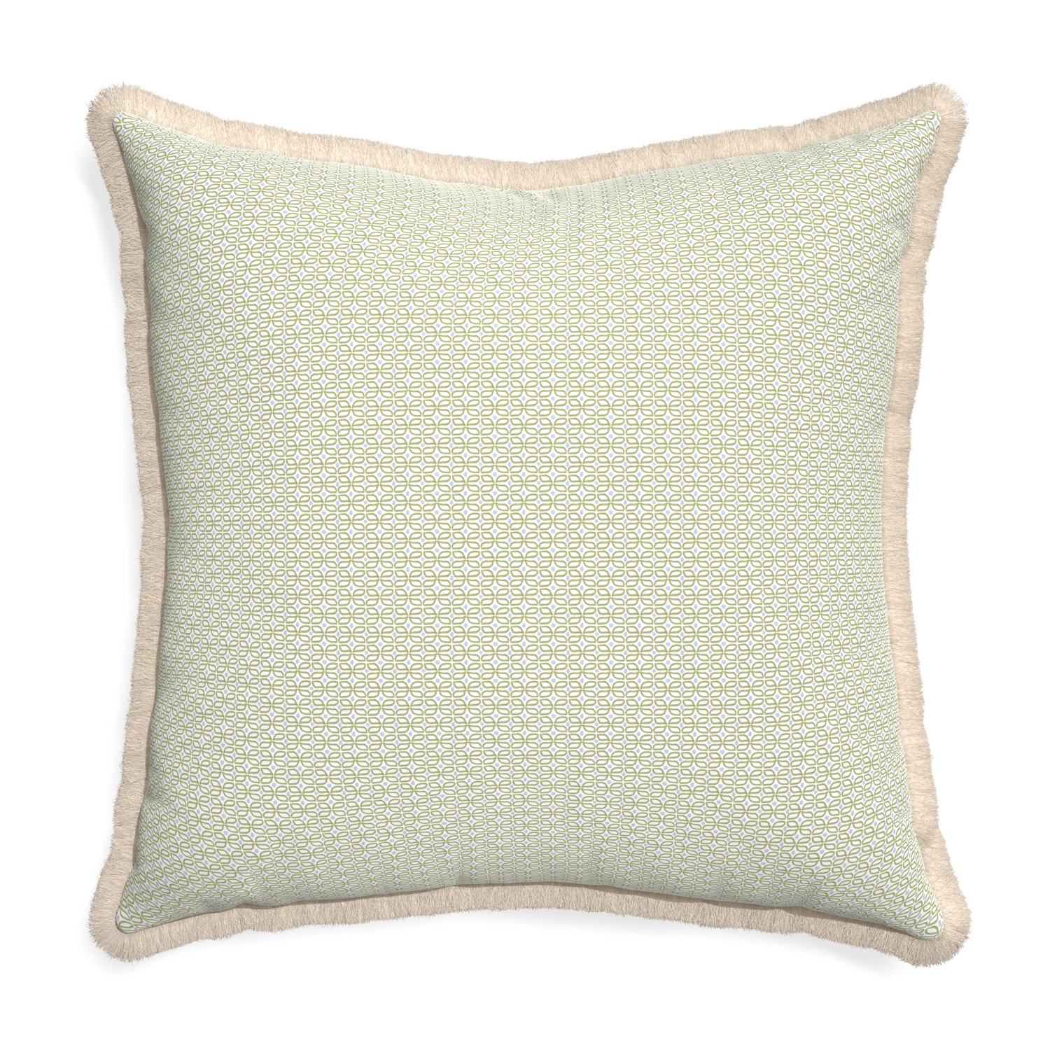 Euro-sham loomi moss custom pillow with cream fringe on white background