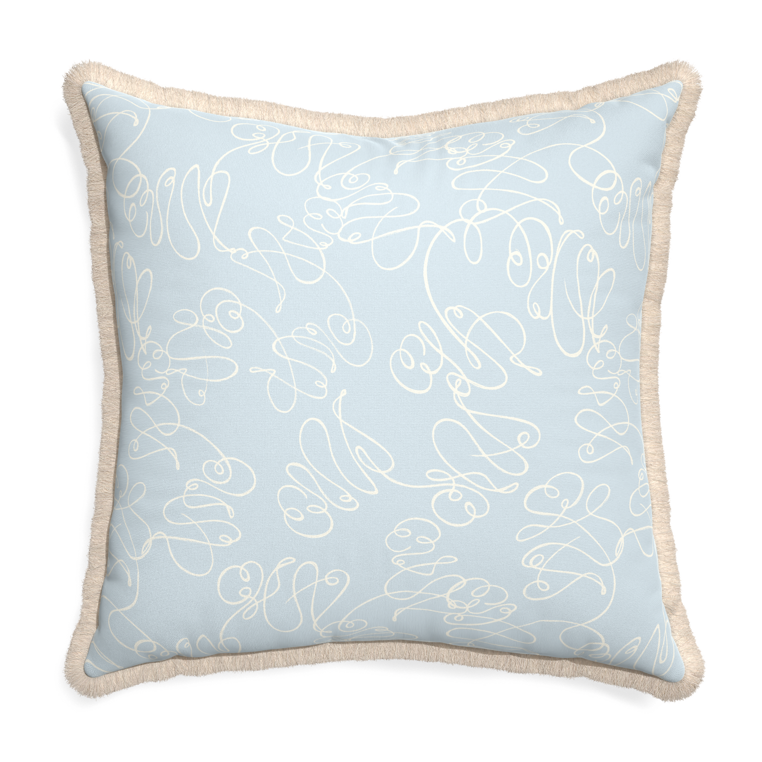 Euro-sham mirabella custom pillow with cream fringe on white background