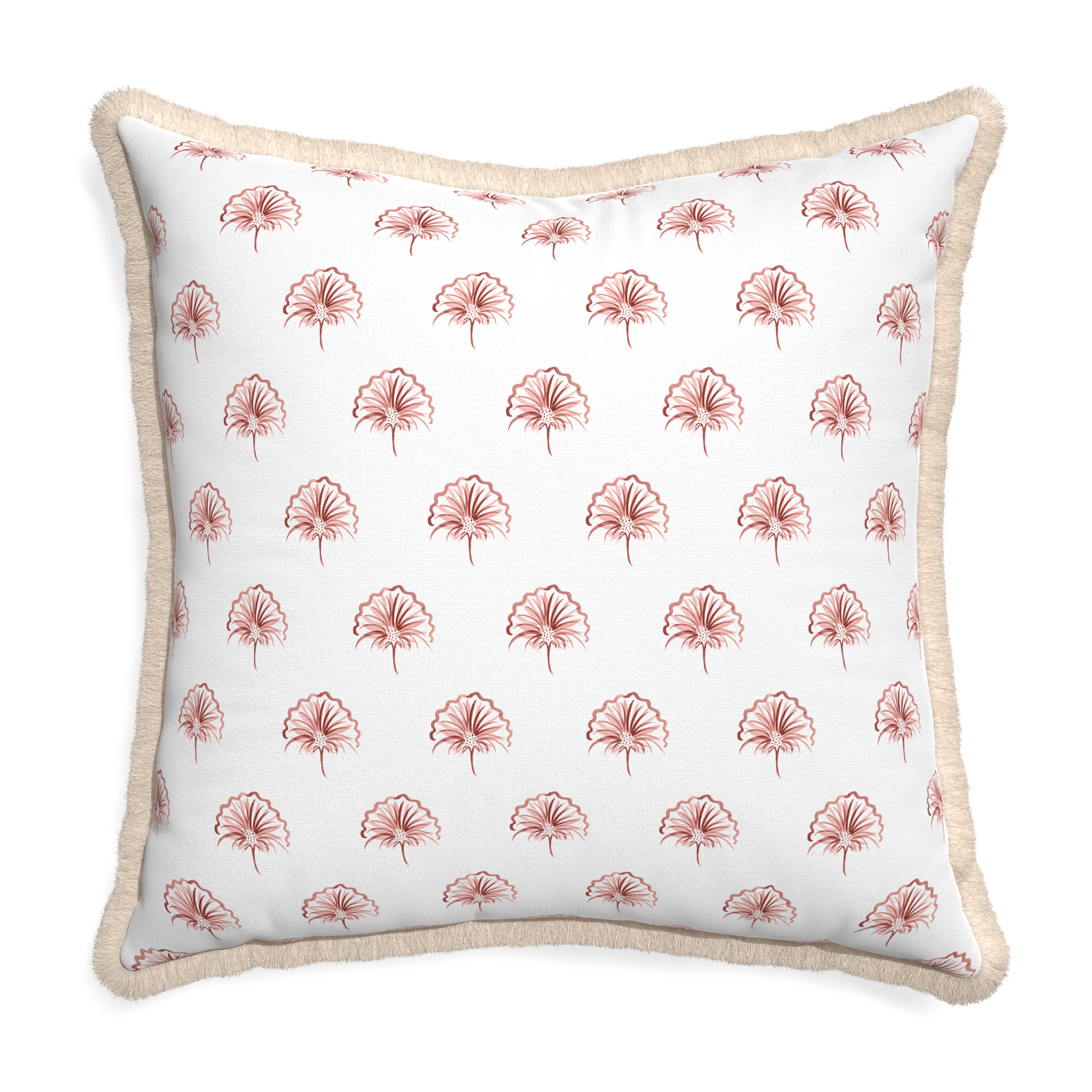 Euro-sham penelope rose custom pillow with cream fringe on white background