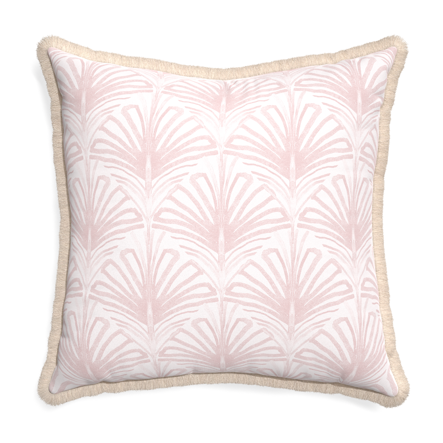 Euro-sham suzy rose custom pillow with cream fringe on white background