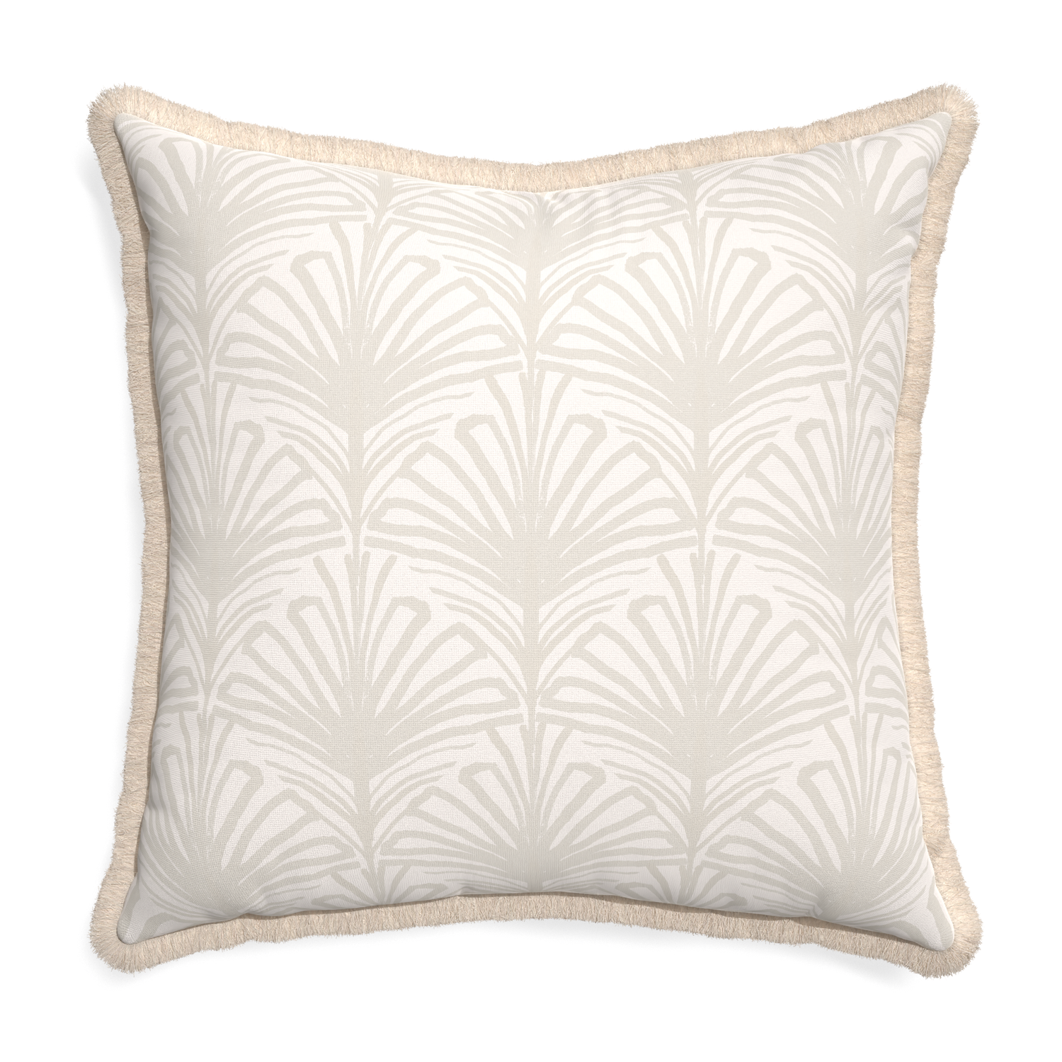 Euro-sham suzy sand custom pillow with cream fringe on white background