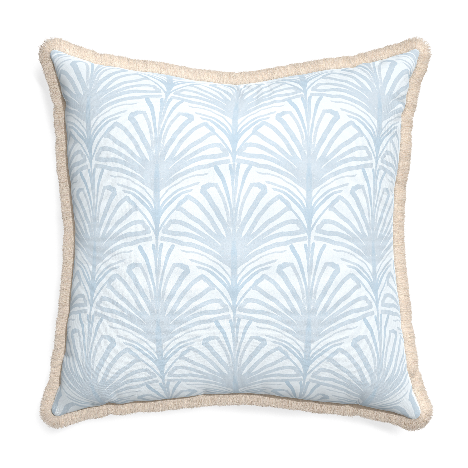 Euro-sham suzy sky custom pillow with cream fringe on white background