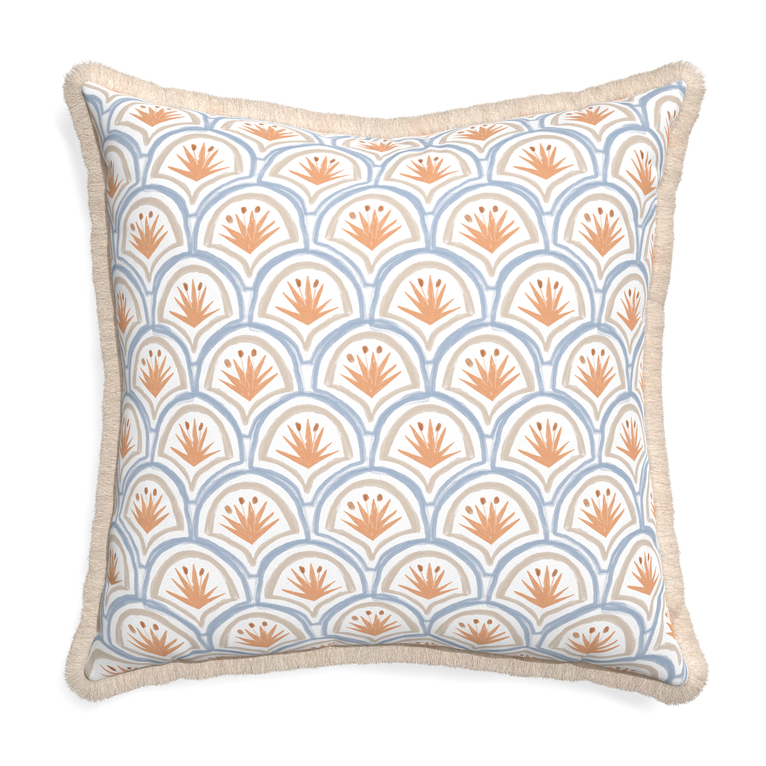 Euro-sham thatcher apricot custom pillow with cream fringe on white background