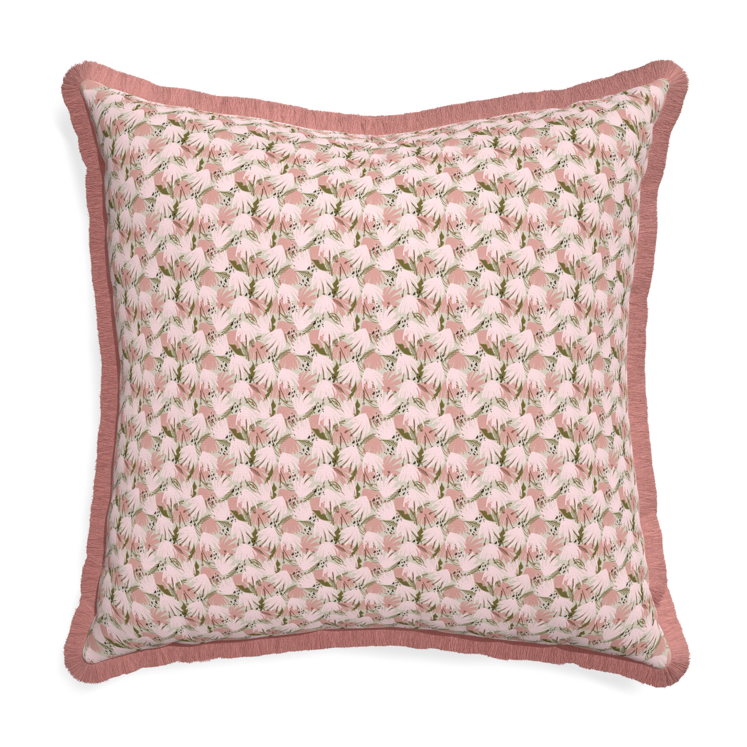 Euro-sham eden pink custom pillow with d fringe on white background