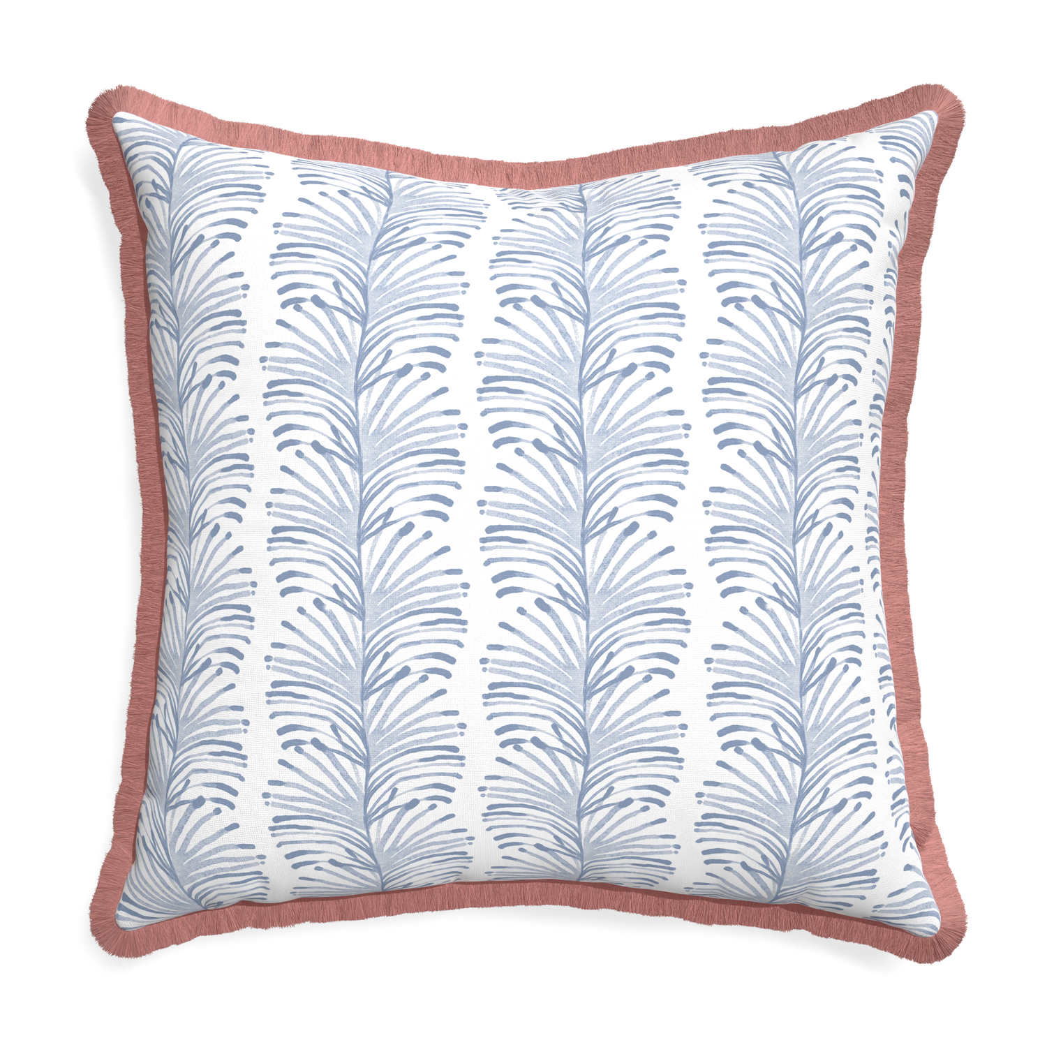 Euro-sham emma sky custom pillow with d fringe on white background