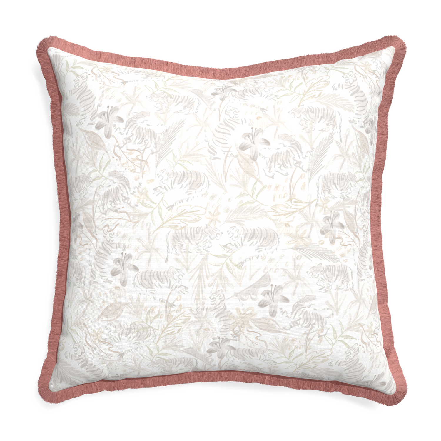 Euro-sham frida sand custom pillow with d fringe on white background