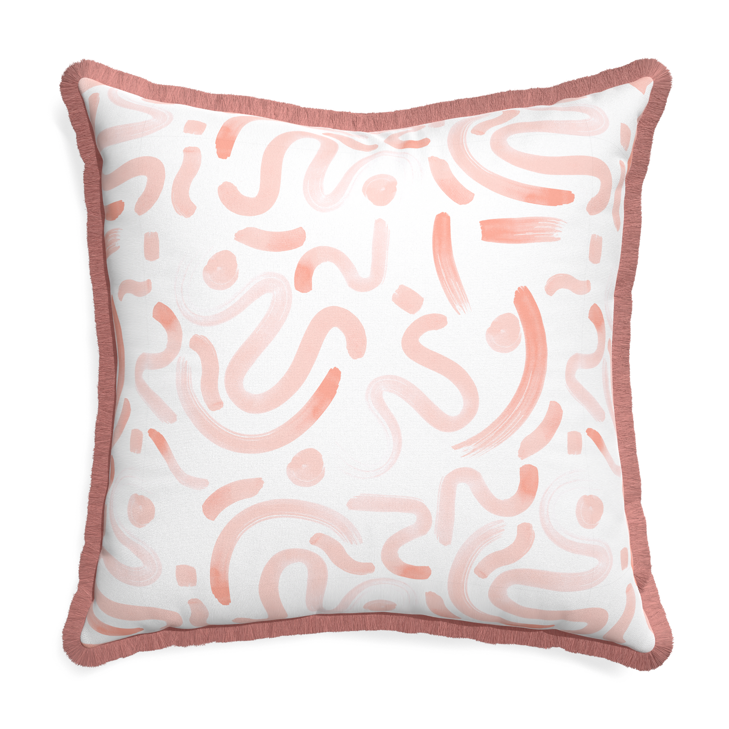 Euro-sham hockney pink custom pillow with d fringe on white background