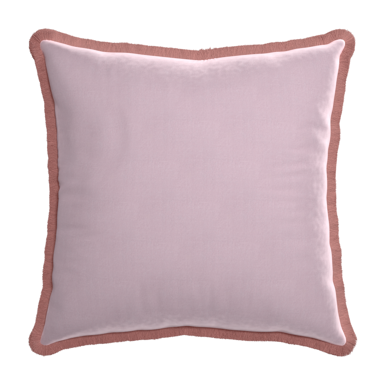 square lilac velvet pillow with dusty rose fringe 